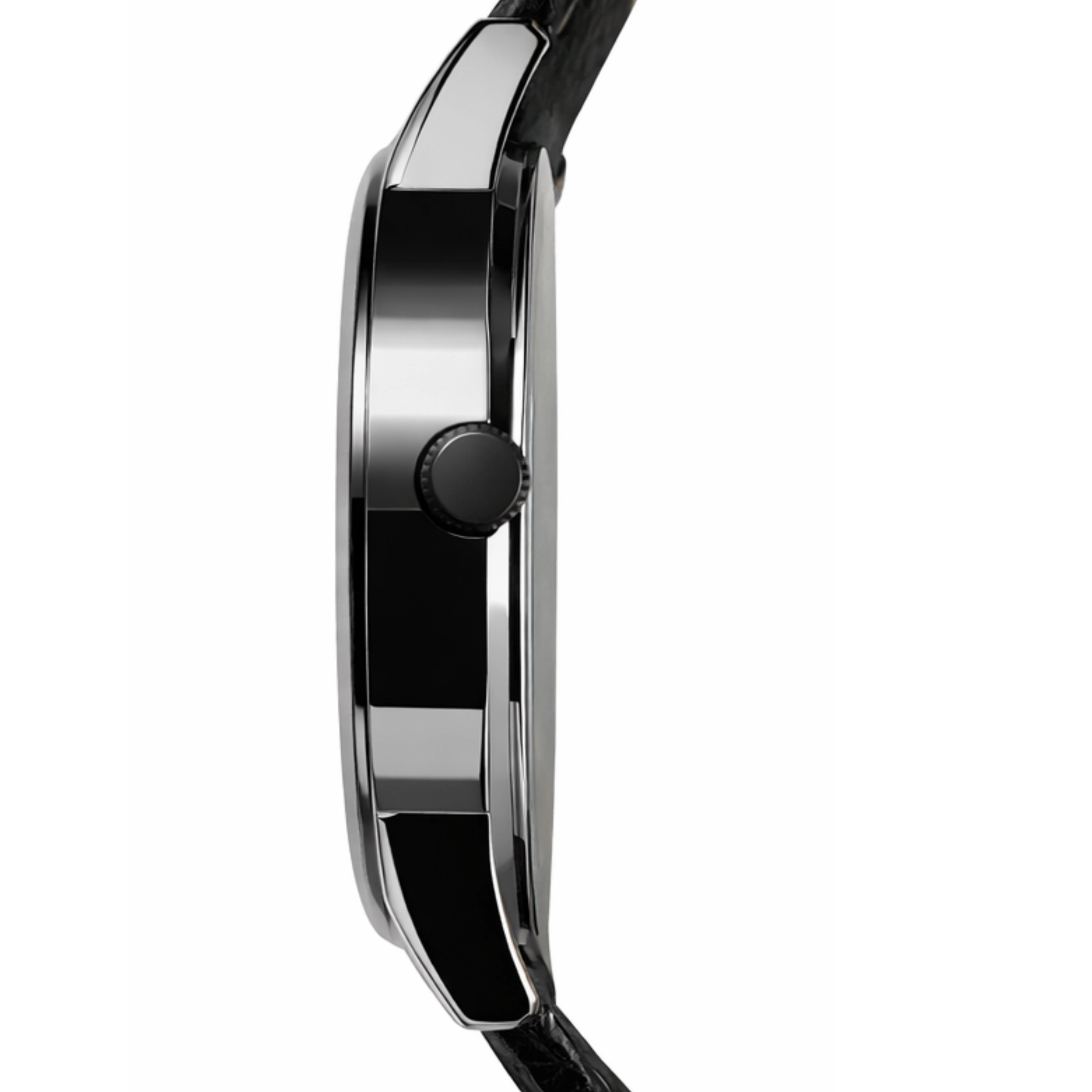 ECSTATIC - Gun plated, Metal case, Genuine black leather strap, Grey dial, Day & date, Men's watch