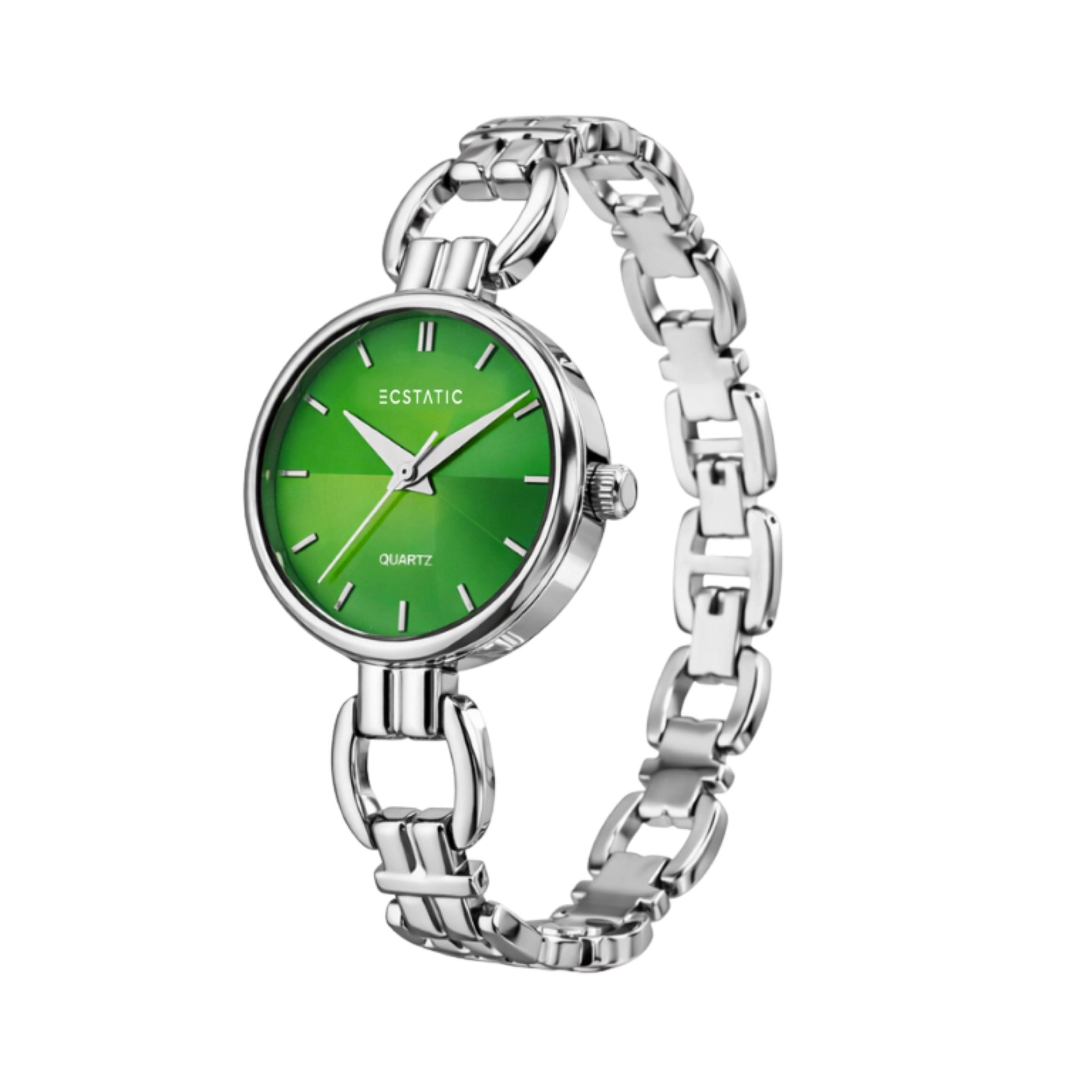 ECSTATIC - Steel look, Metal case, metal band ,  Green dial, Women's watch