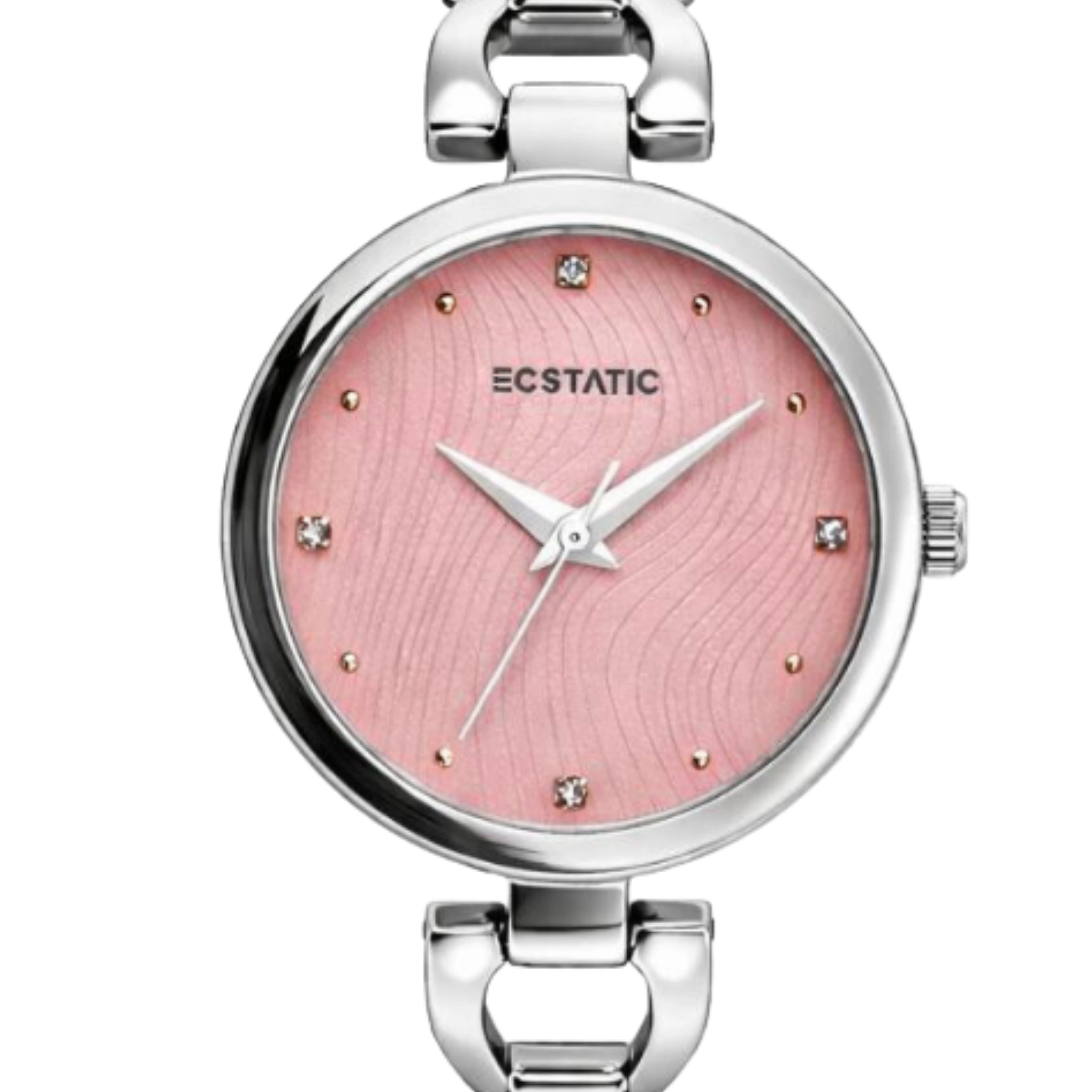 ECSTATIC - Steel look, Metal case, metal band, Pink dial, Women's watch