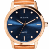 ECSTATIC - Gold plated, Metal case, Genuine Tan leather, Blue dial, Men's watch