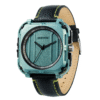 ECSTATIC Quartz Analog Square Dial Green Case & Black Leather Strap Watch for Men