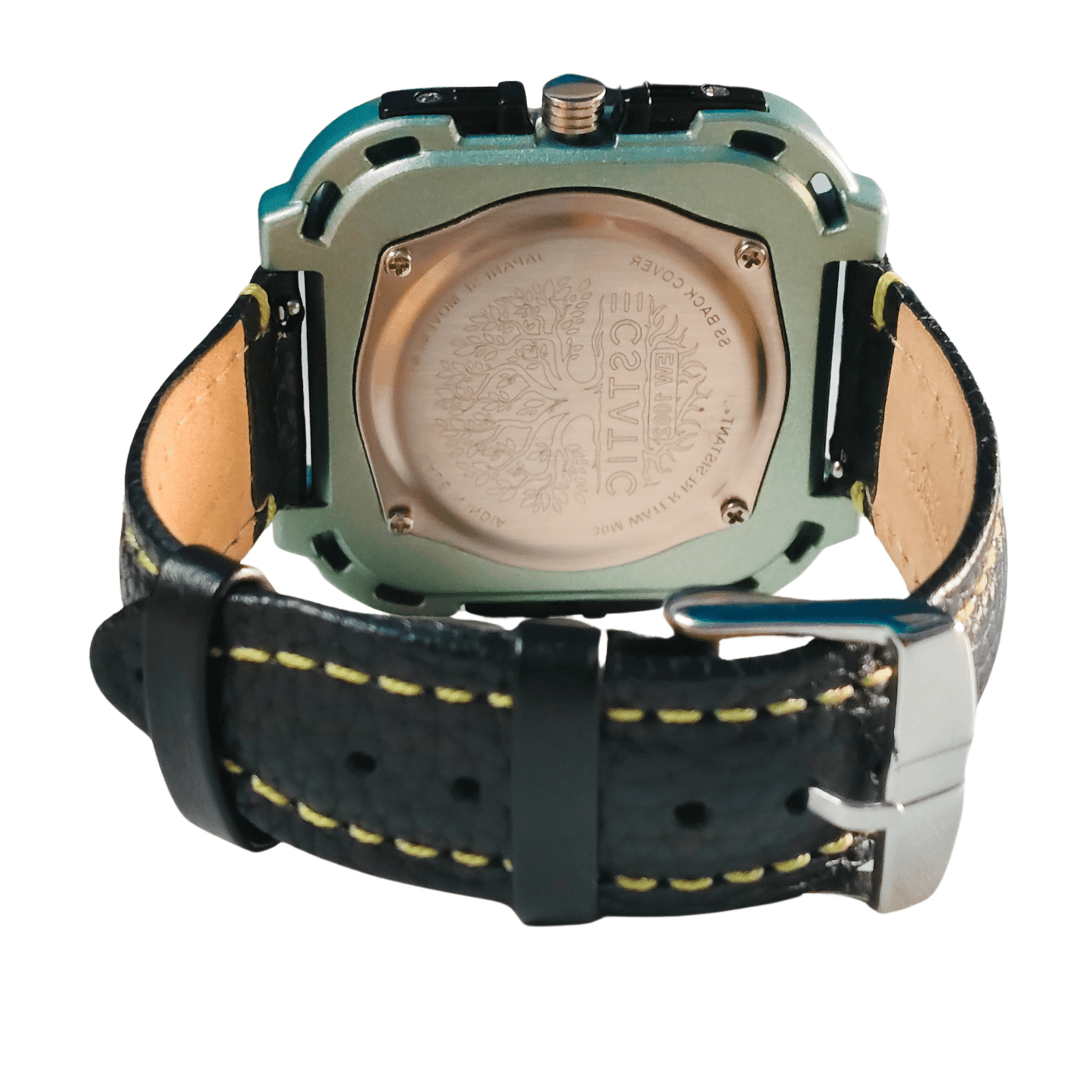 ECSTATIC Quartz Analog Square Dial Green Case & Black Leather Strap Watch for Men