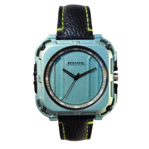 ECSTATIC Quartz Analog Square Dial Green Case & Black Leather Strap Watch for Men