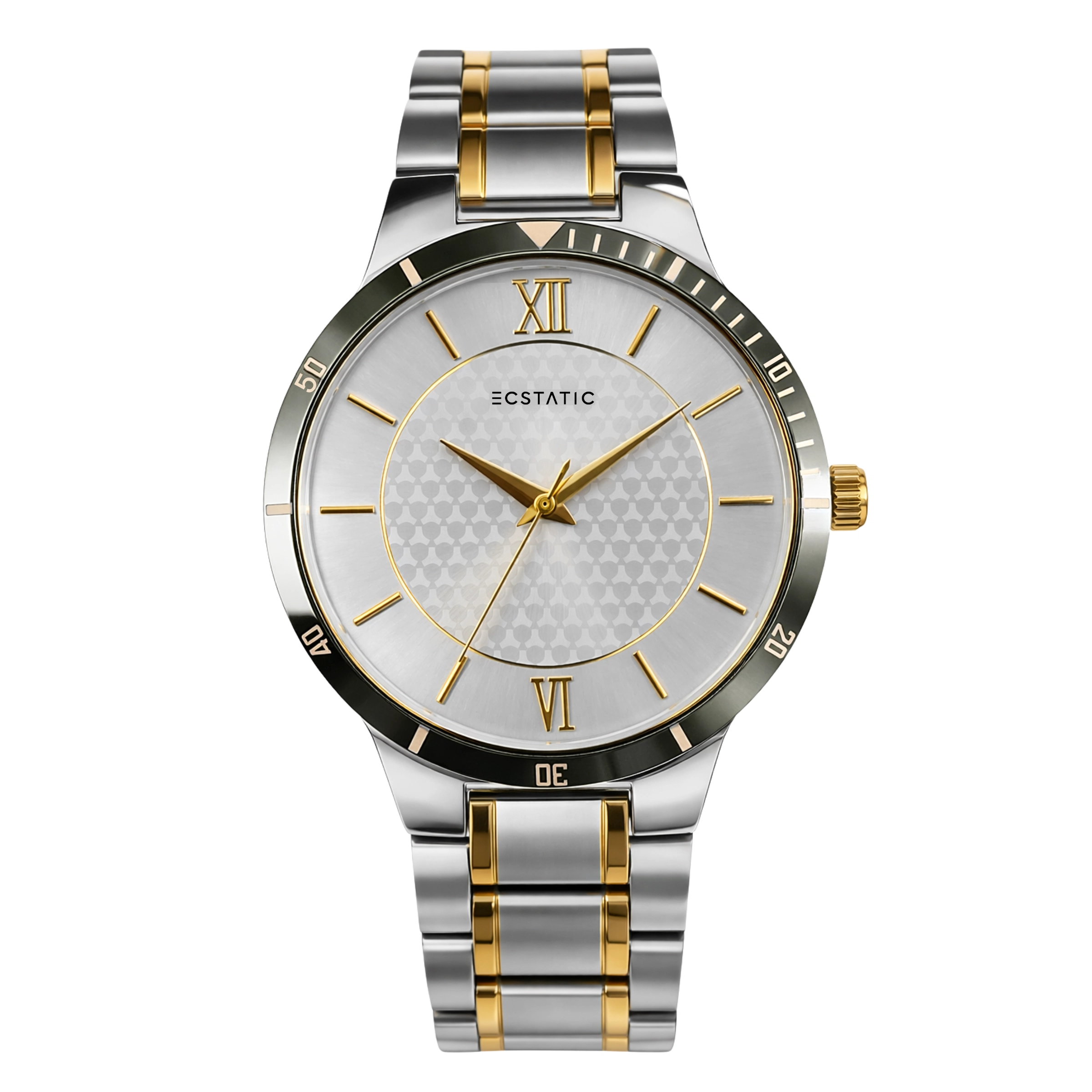 1 ECSTATIC - Bi-colour plated, Metal case, Metal band, Silver white dial, Couple Watch