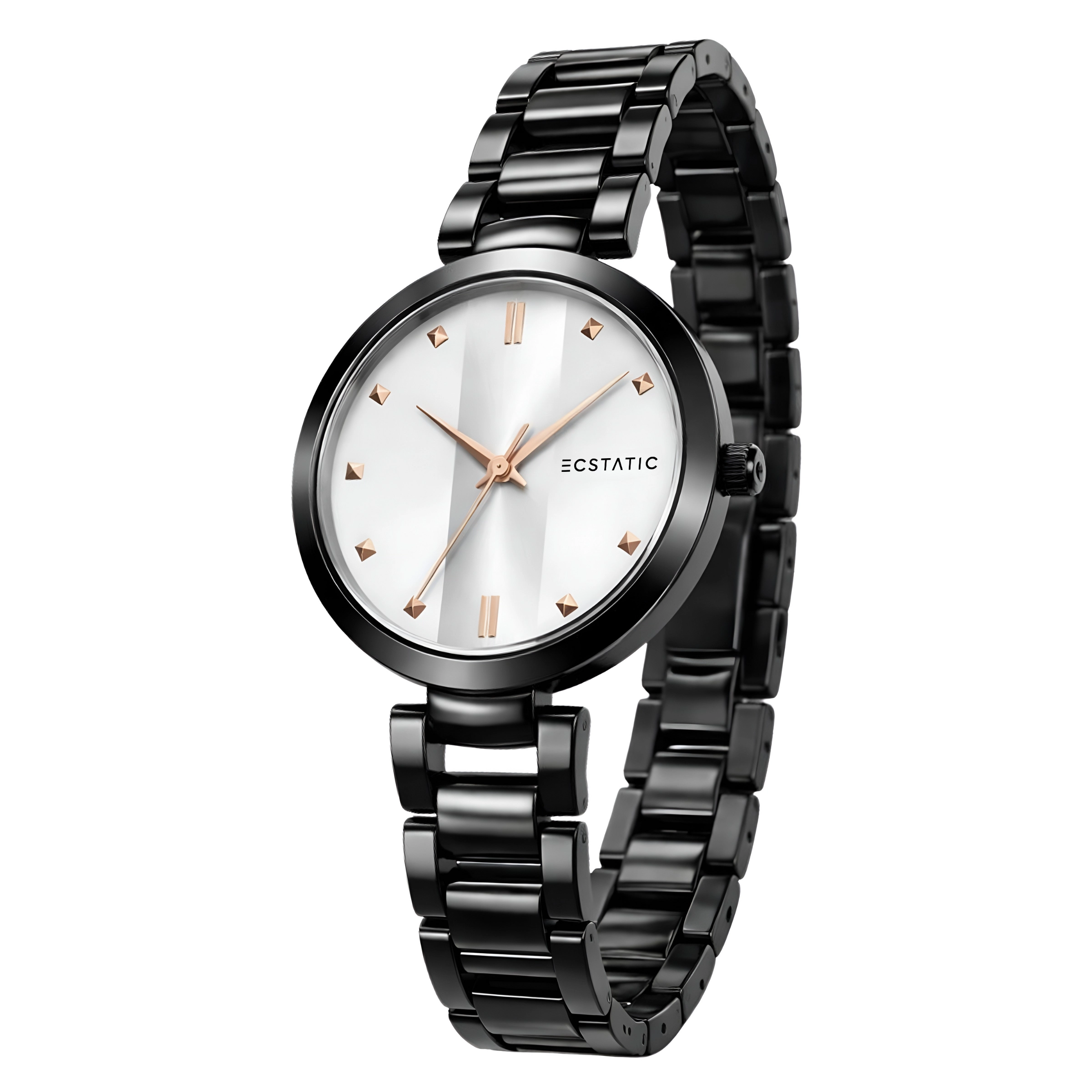 ECSTATIC – Black Colour, Metal Case, Metal Band, Silver White Dial, Women’s Watch