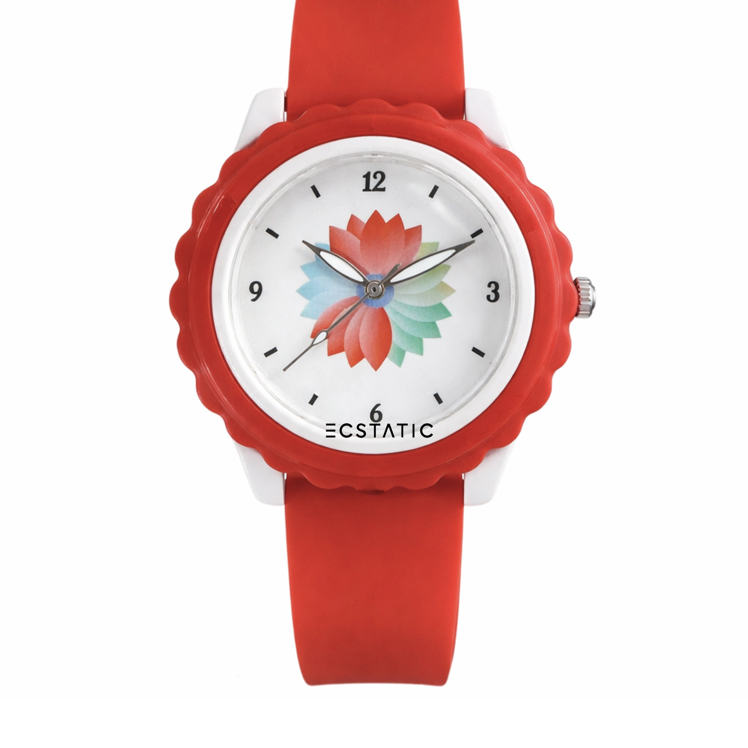 ECSTATIC – Flower Design, Fibre Case, Fibre Strap, White Dial, Kids Watch
