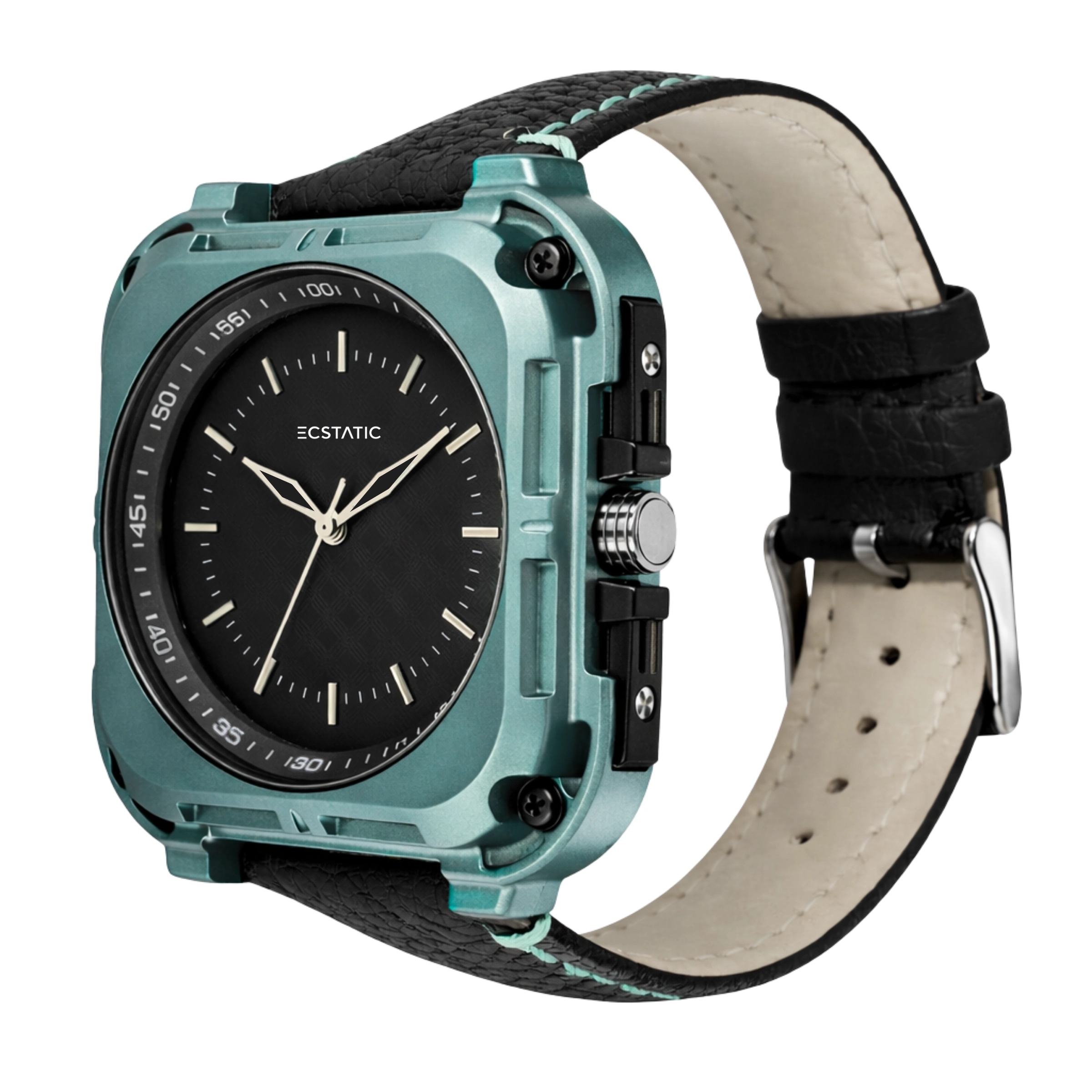 ECSTATIC – Quartz Analog Square Fibre Green Case, Leather Strap, Men’s Watch