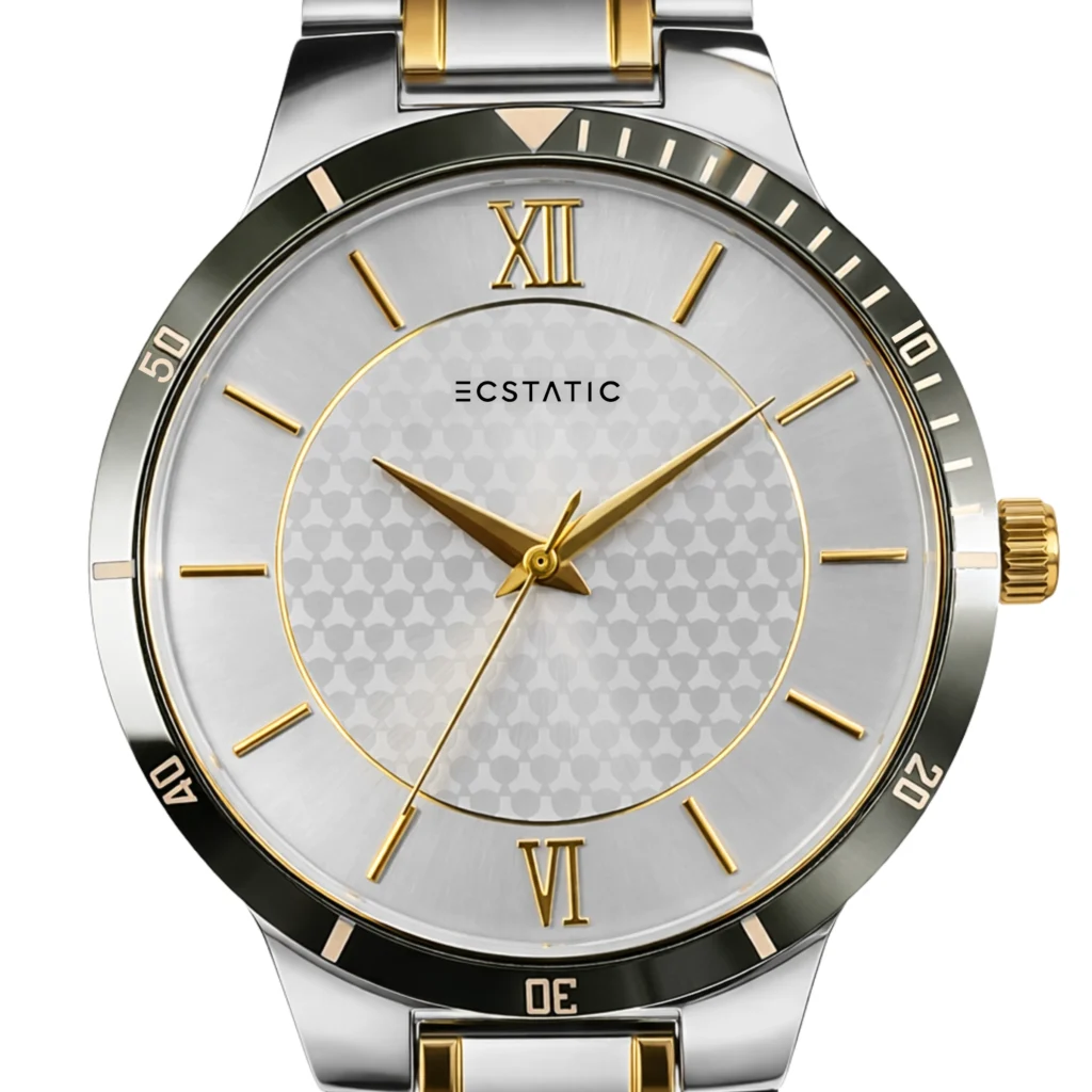 2-1-1024x1024-1.webp ECSTATIC - Bi-colour plated, Metal case, Metal band, Silver white dial, Couple Watch