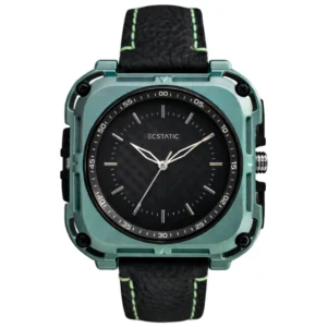 ECSTATIC – Quartz Analog Square Fibre Green Case, Leather Strap, Men’s Watch