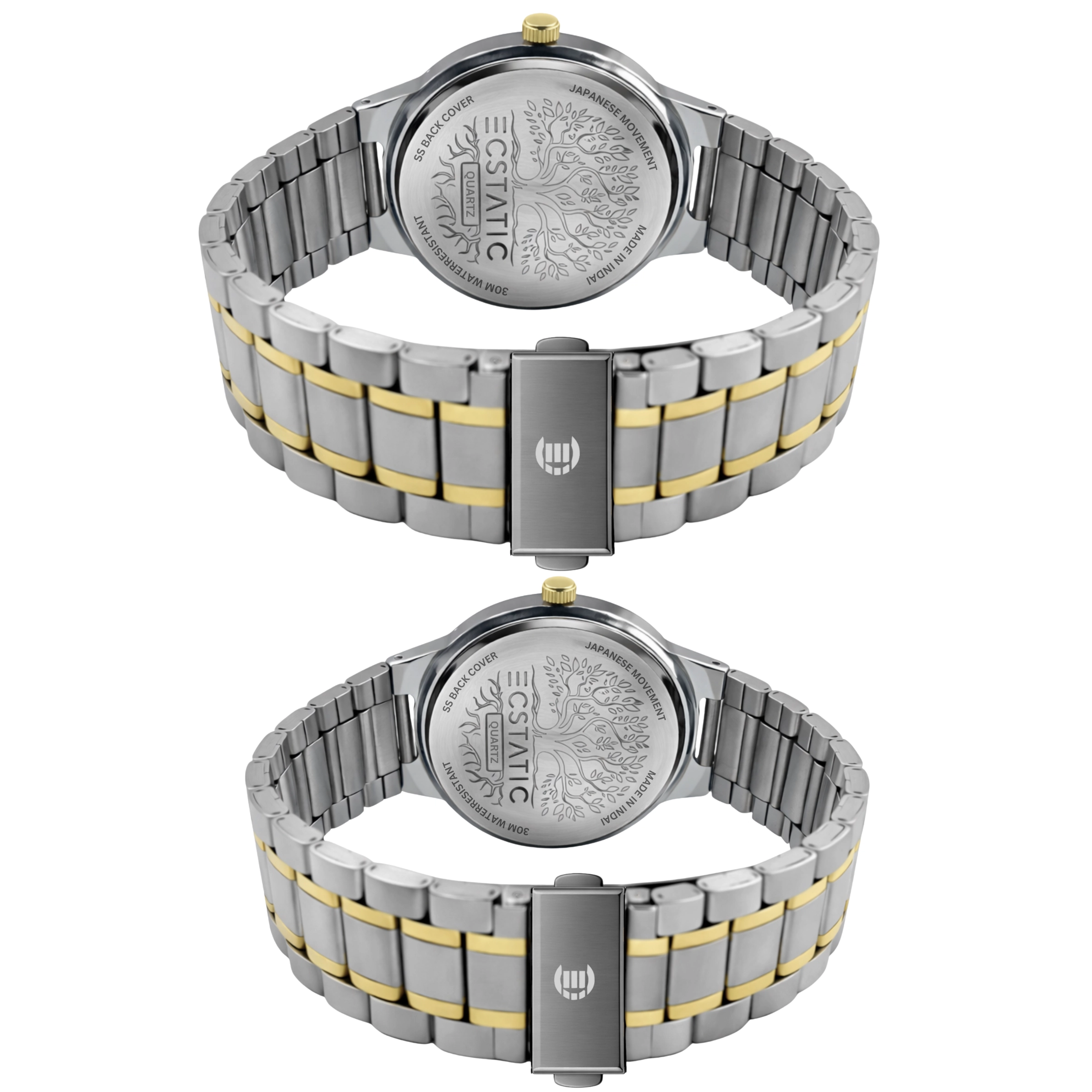 2 ECSTATIC - Bi-colour plated, Metal case, Metal band, Silver white dial, Couple Watch