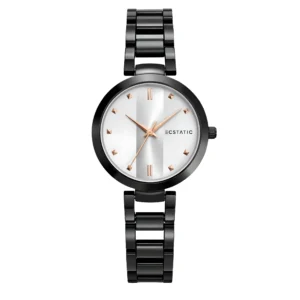 ECSTATIC – Black Colour, Metal Case, Metal Band, Silver White Dial, Women’s Watch