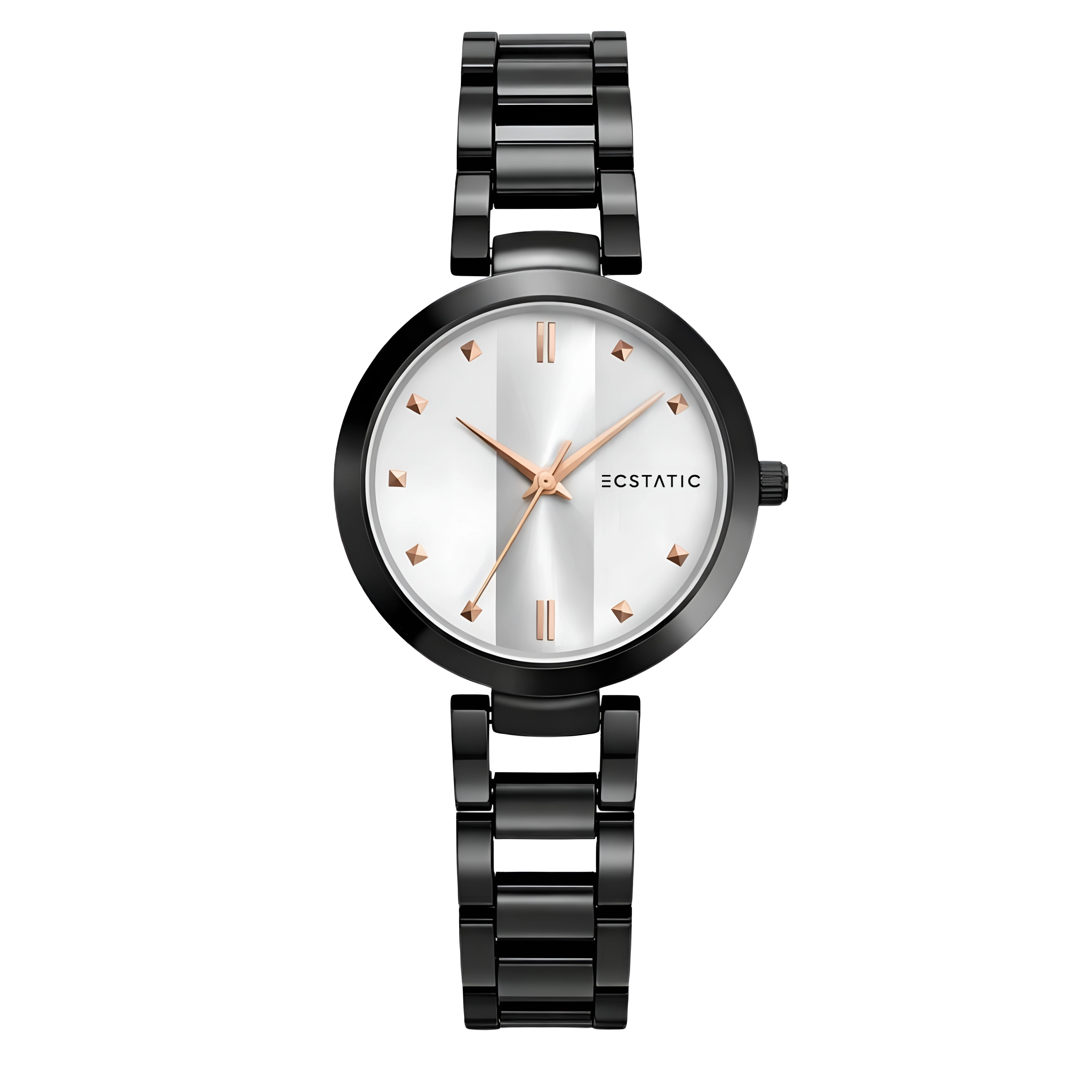 ECSTATIC – Black Colour, Metal Case, Metal Band, Silver White Dial, Women’s Watch
