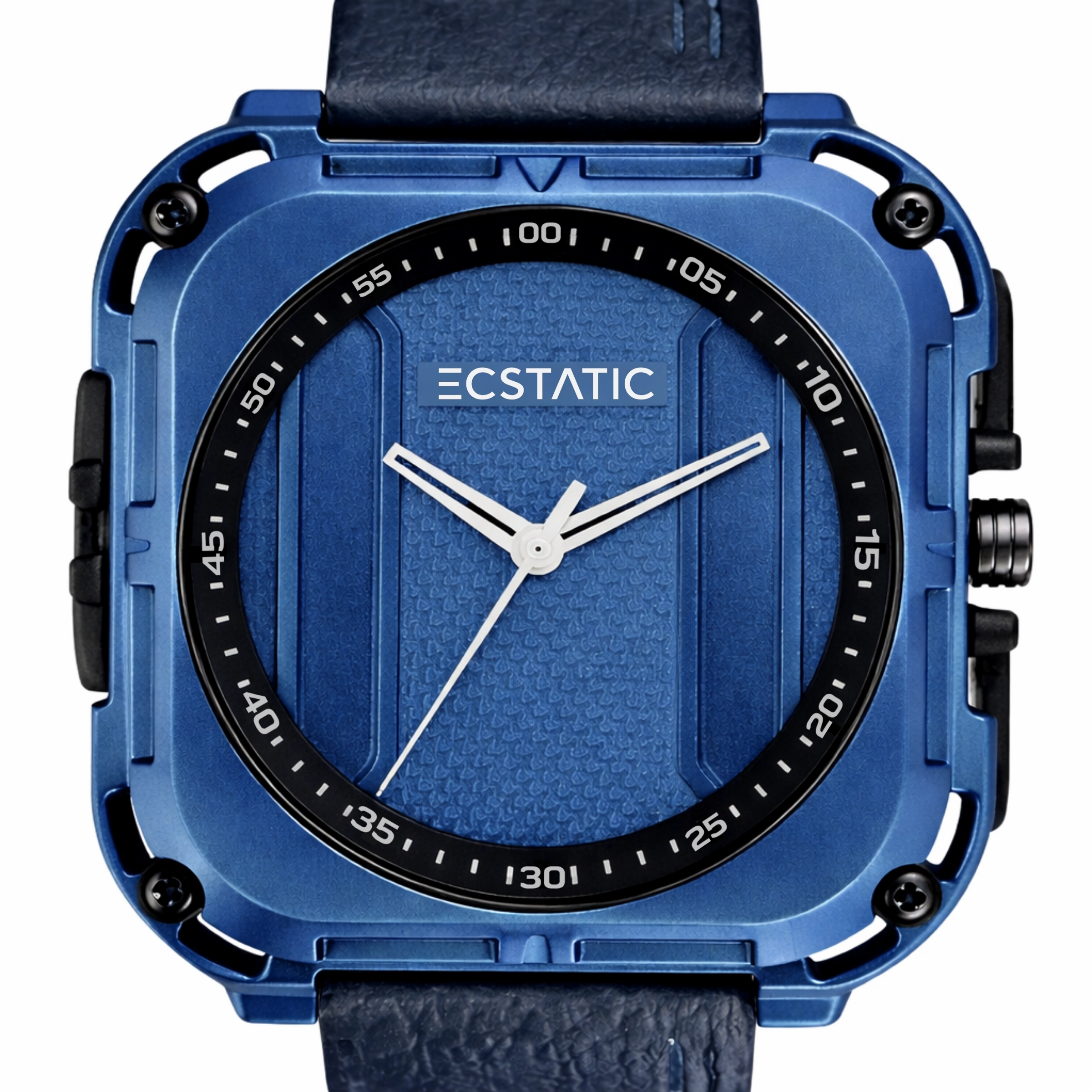 ECSTATIC – Quartz Analog Square Fibre blue Case, Leather Strap, Men's Watch