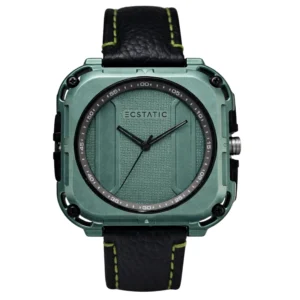 ECSTATIC – Quartz Analog Square Fibre Green Case, Leather Strap, Men’s Watch