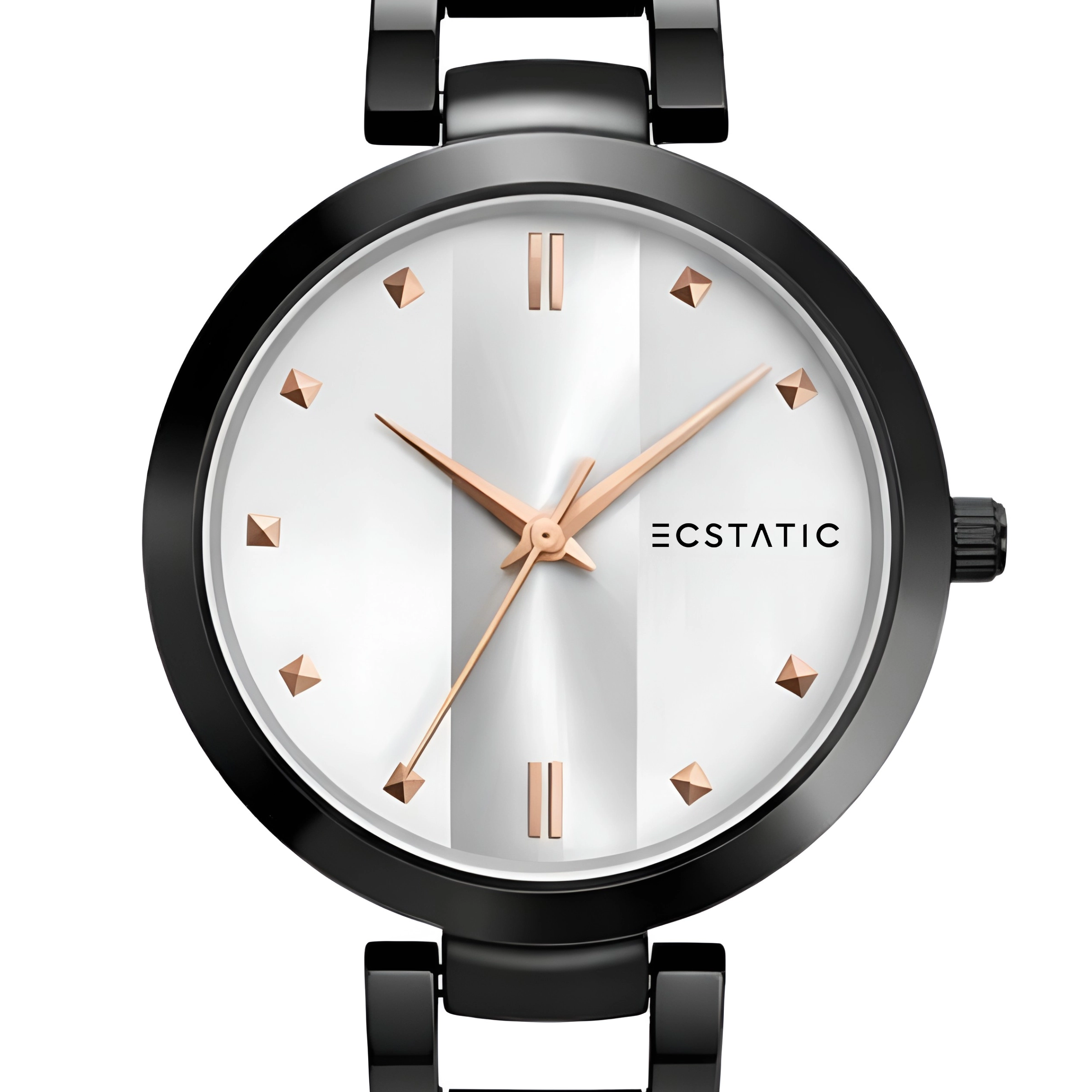 ECSTATIC – Black Colour, Metal Case, Metal Band, Silver White Dial, Women’s Watch