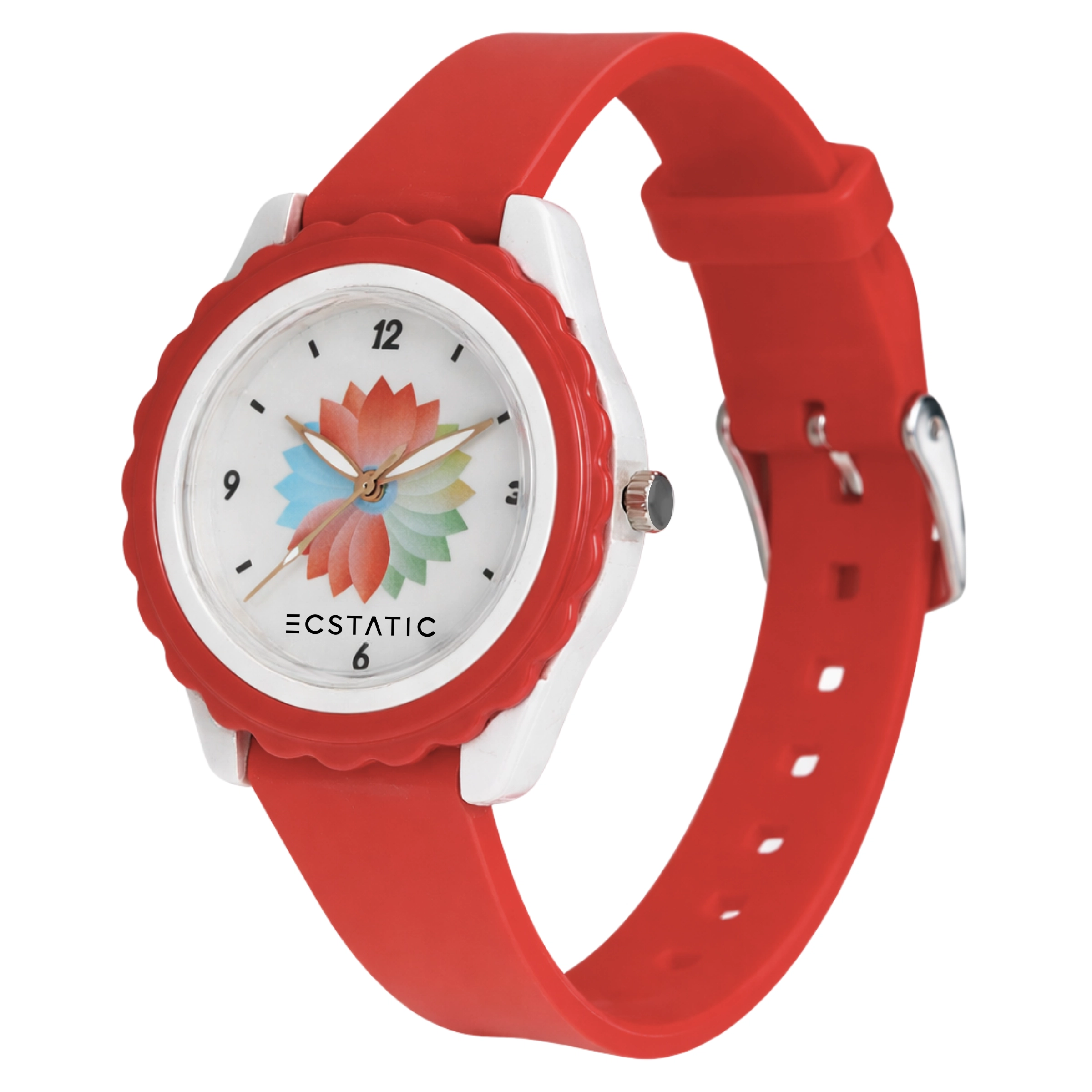 ECSTATIC – Flower Design, Fibre Case, Fibre Strap, White Dial, Kids Watch