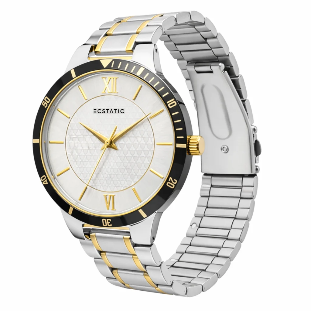 6-1-1024x1024-2.webp ECSTATIC - Bi-colour plated, Metal case, Metal band, Silver white dial, Couple Watch