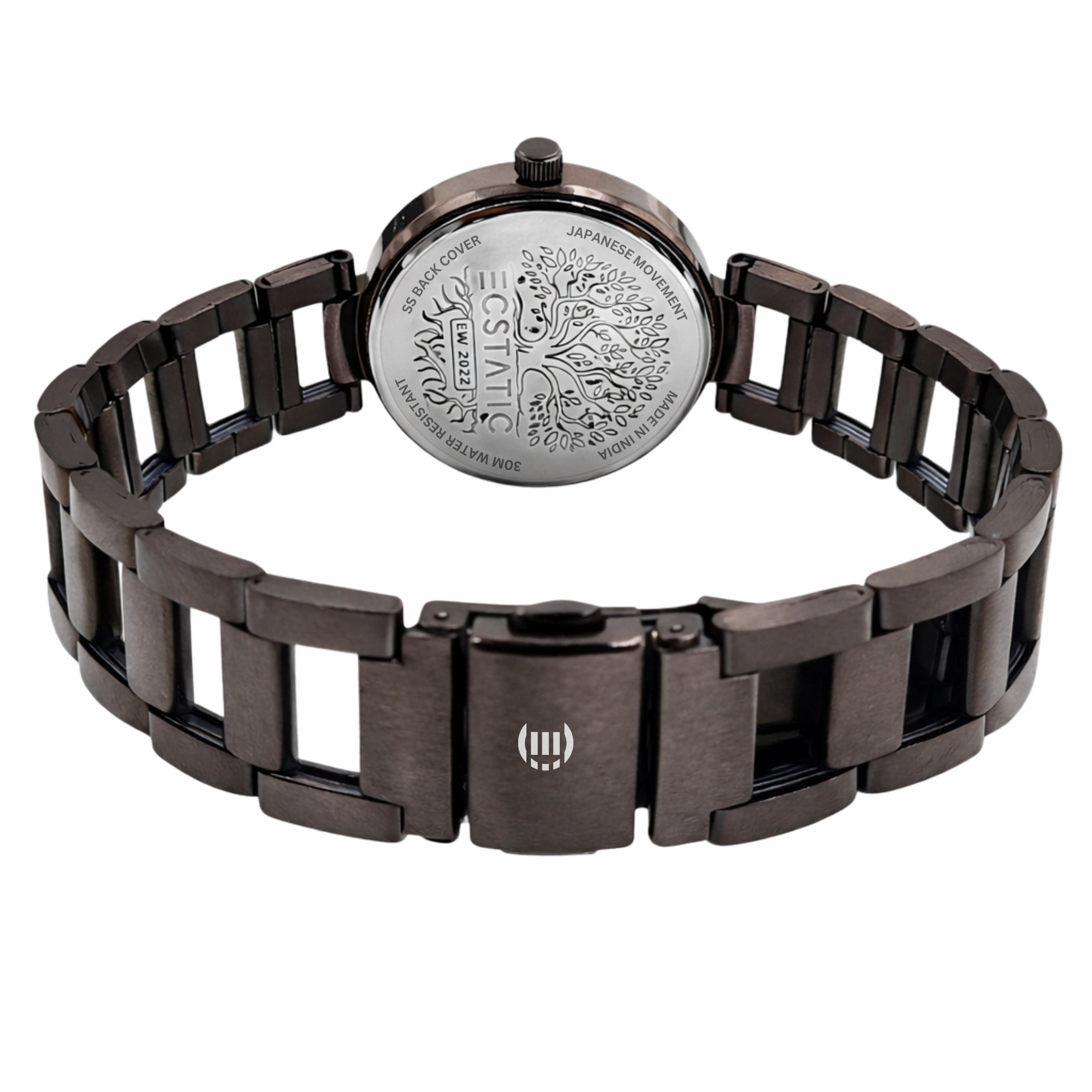 ECSTATIC – Dark Gun Colour, Metal Case, Metal Band, Golden Dial, Women’s Watch