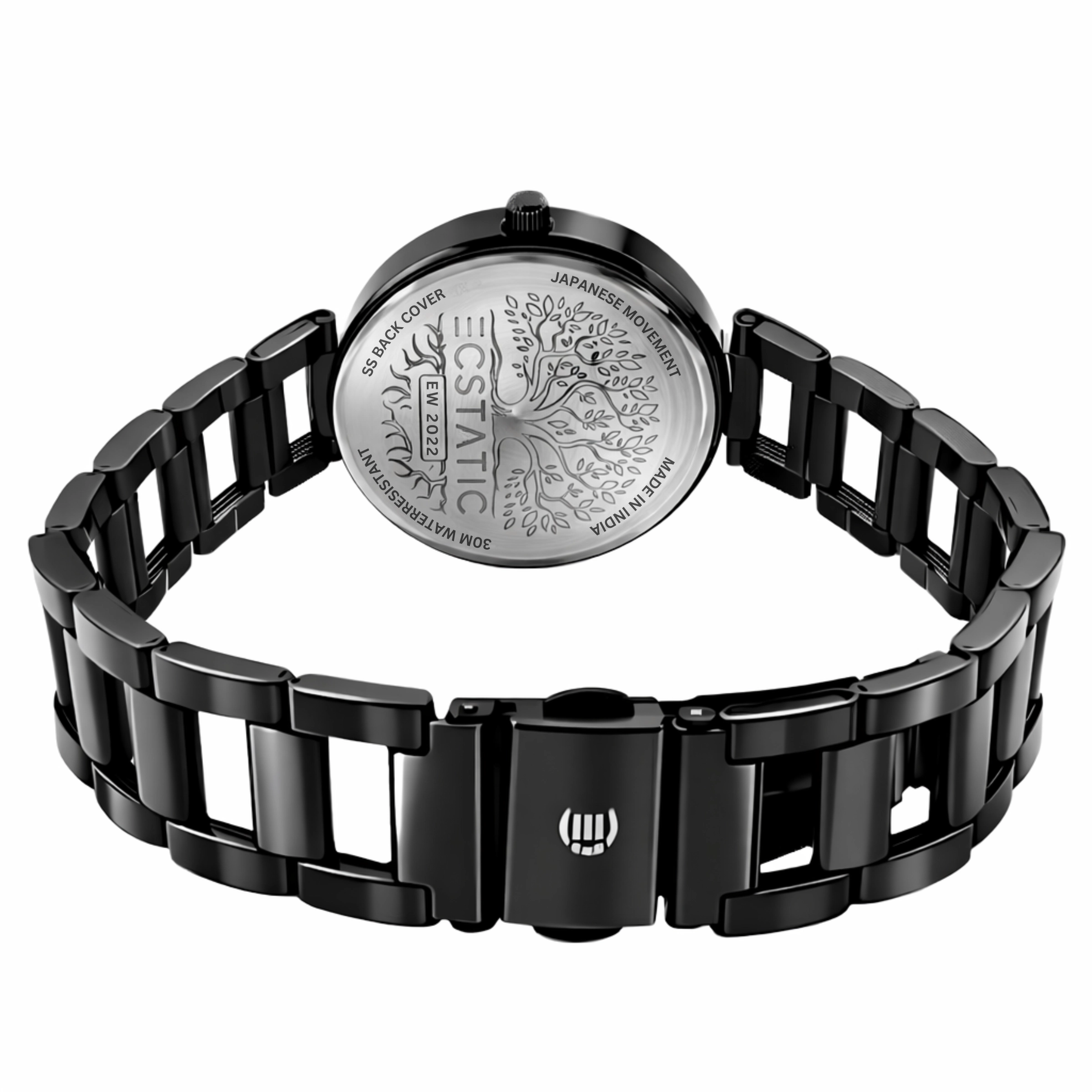 ECSTATIC – Black Colour, Metal Case, Metal Band, Silver White Dial, Women’s Watch