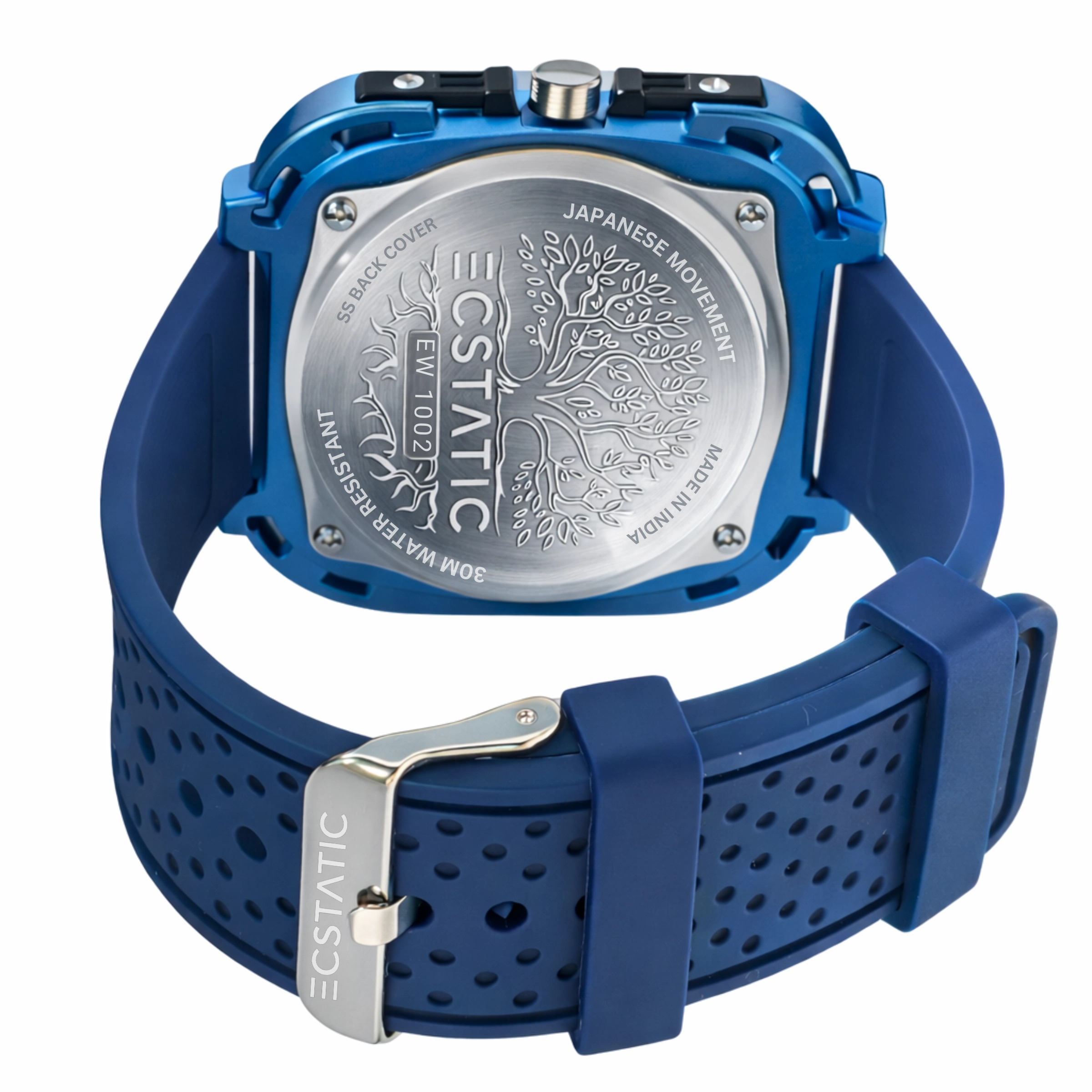 ECSTATIC – Quartz Analog Square Fibre blue Case, Silicon Strap, Men's Watch
