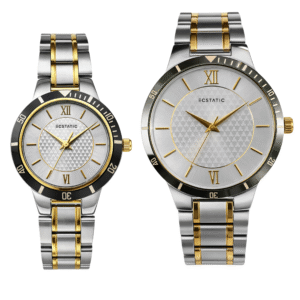 ECSTATIC - Bi-colour plated, Metal case, Metal band, Silver white dial, Couple Watch