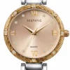 ECSTATIC – Round Design, Bicolour Case, Metal Strap, Gold Dial Women’s Watch