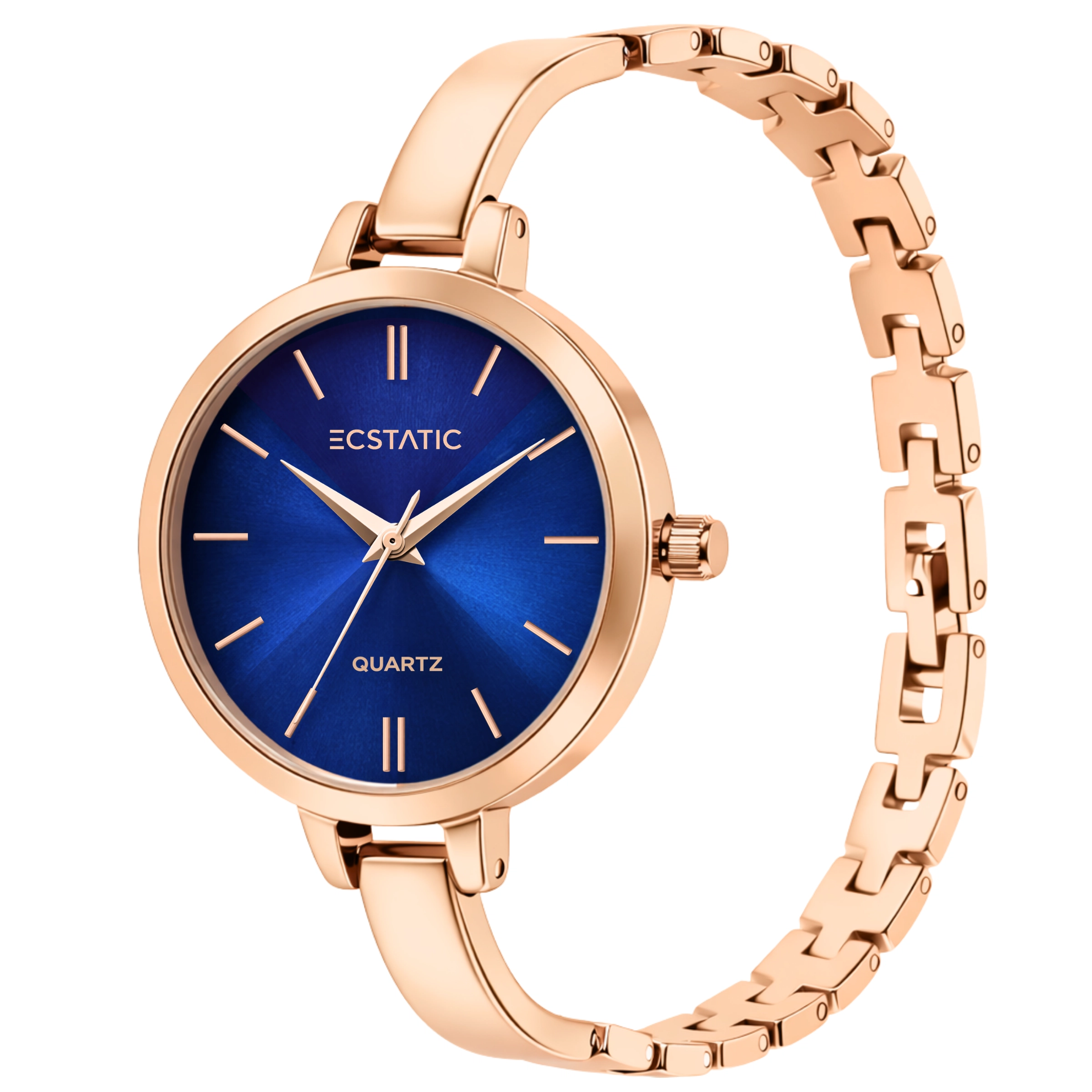 ECSTATIC – Kada Design, Rose Gold Case, Metal Strap, Blue Dial Women’s Watch