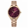 ECSTATIC– Round Design, Rose gold Case, Metal Strap, Maroon Dial Women’s Watch