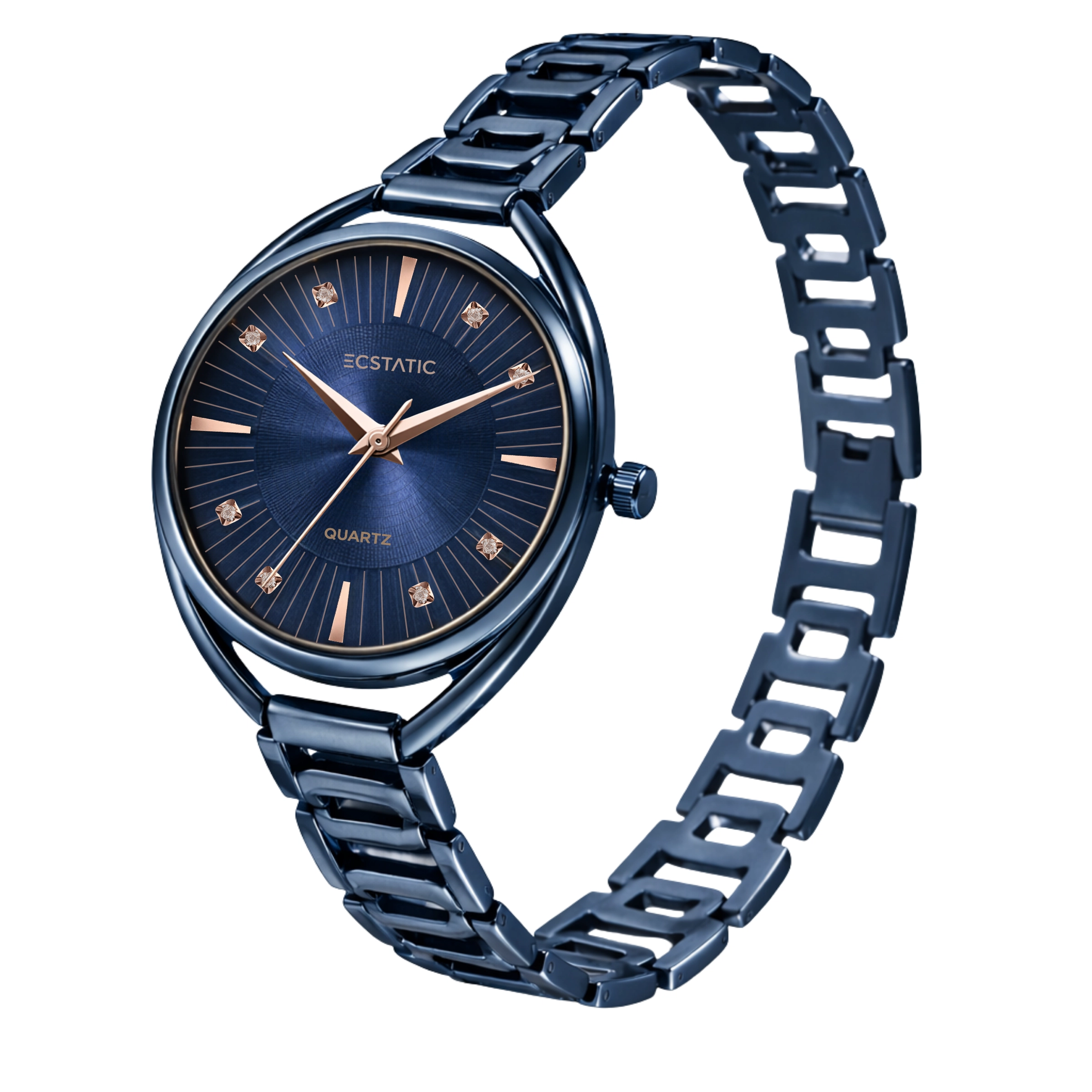 ECSTATIC – Round Design, Blue Case, Metal Strap, Blue Dial Women’s Watch