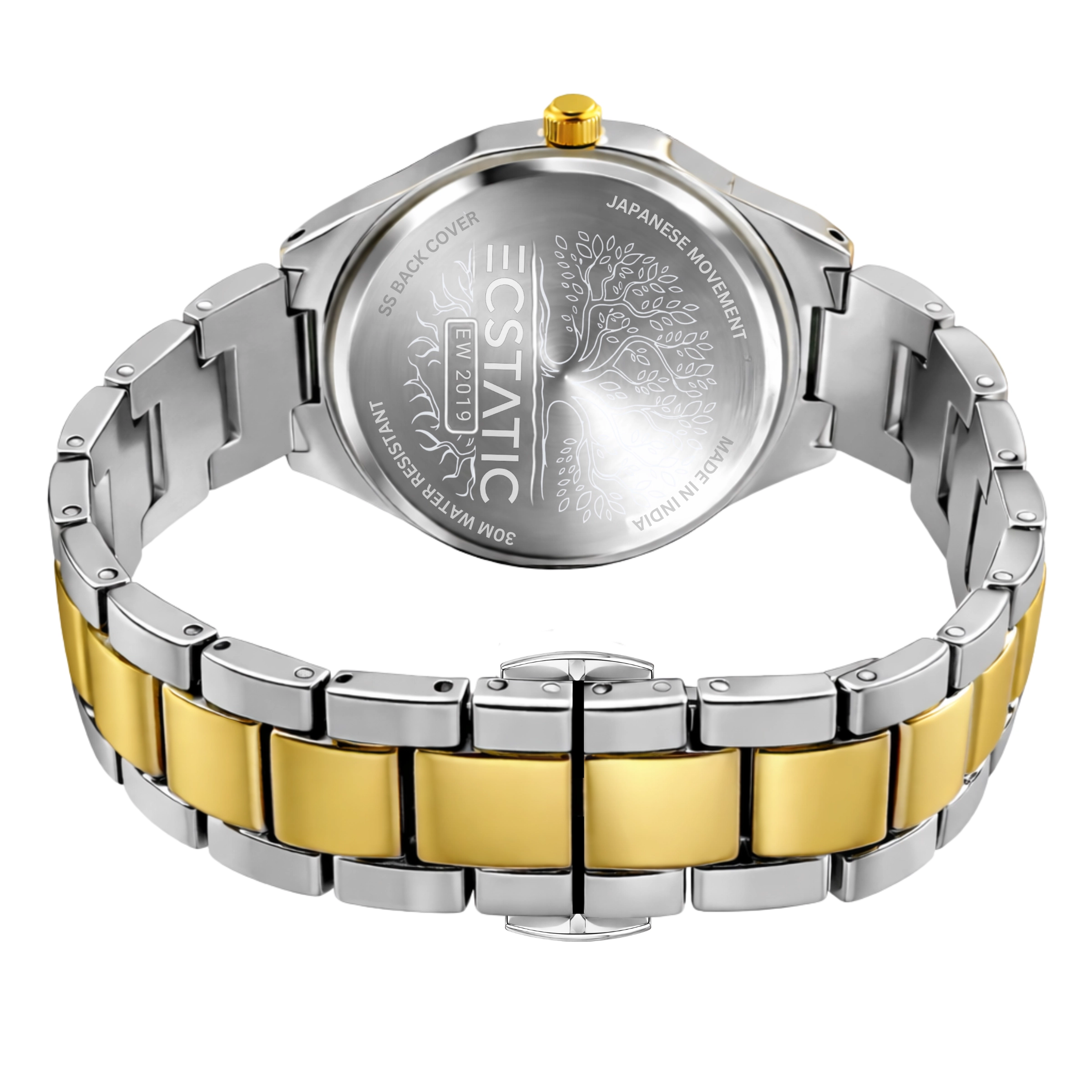 3 ECSTATIC– Round Design, Bicolour Case, Metal Strap, Blue Dial Women’s Watch