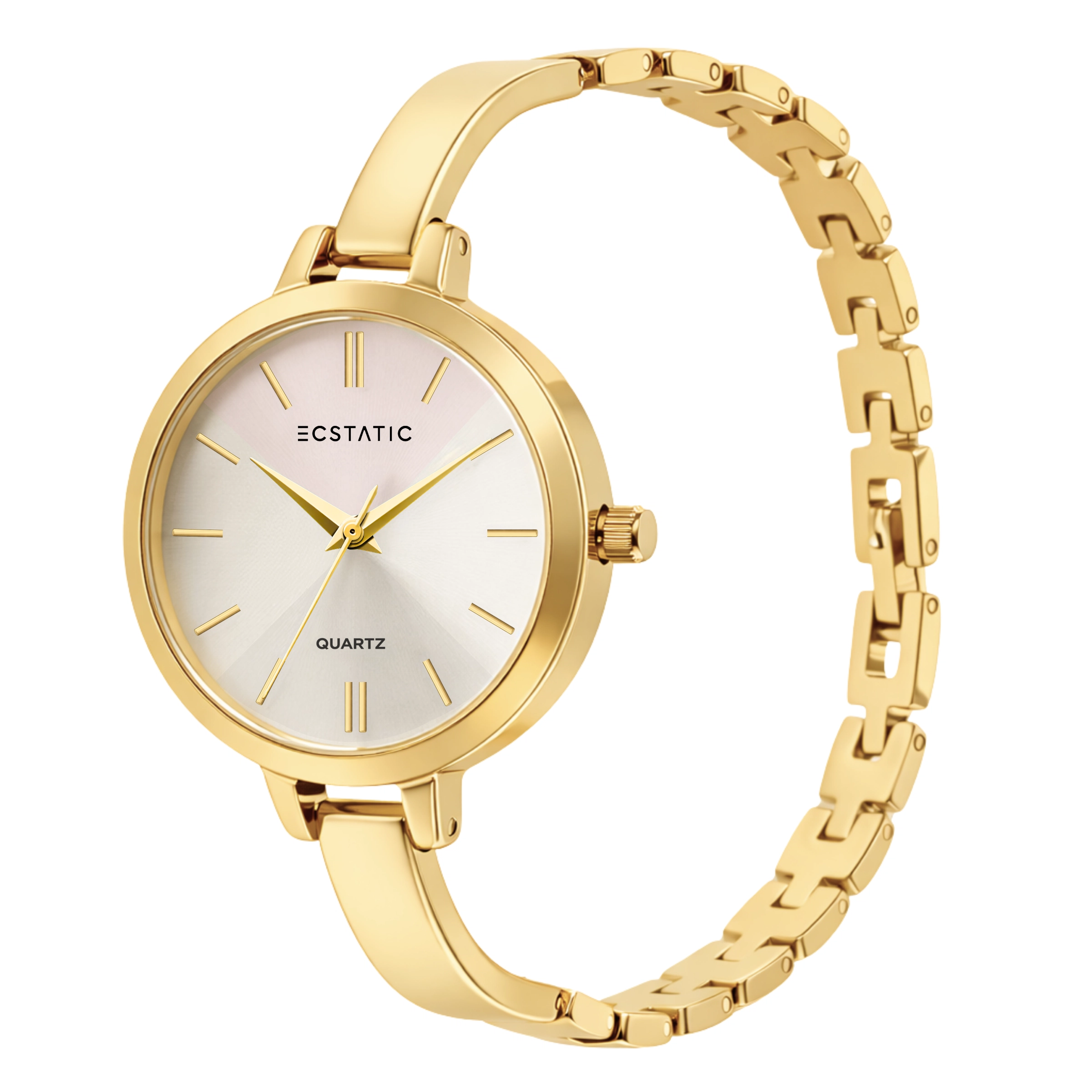 ECSTATIC – Kada Design, Gold Case, Metal Strap, White Dial Women’s Watch