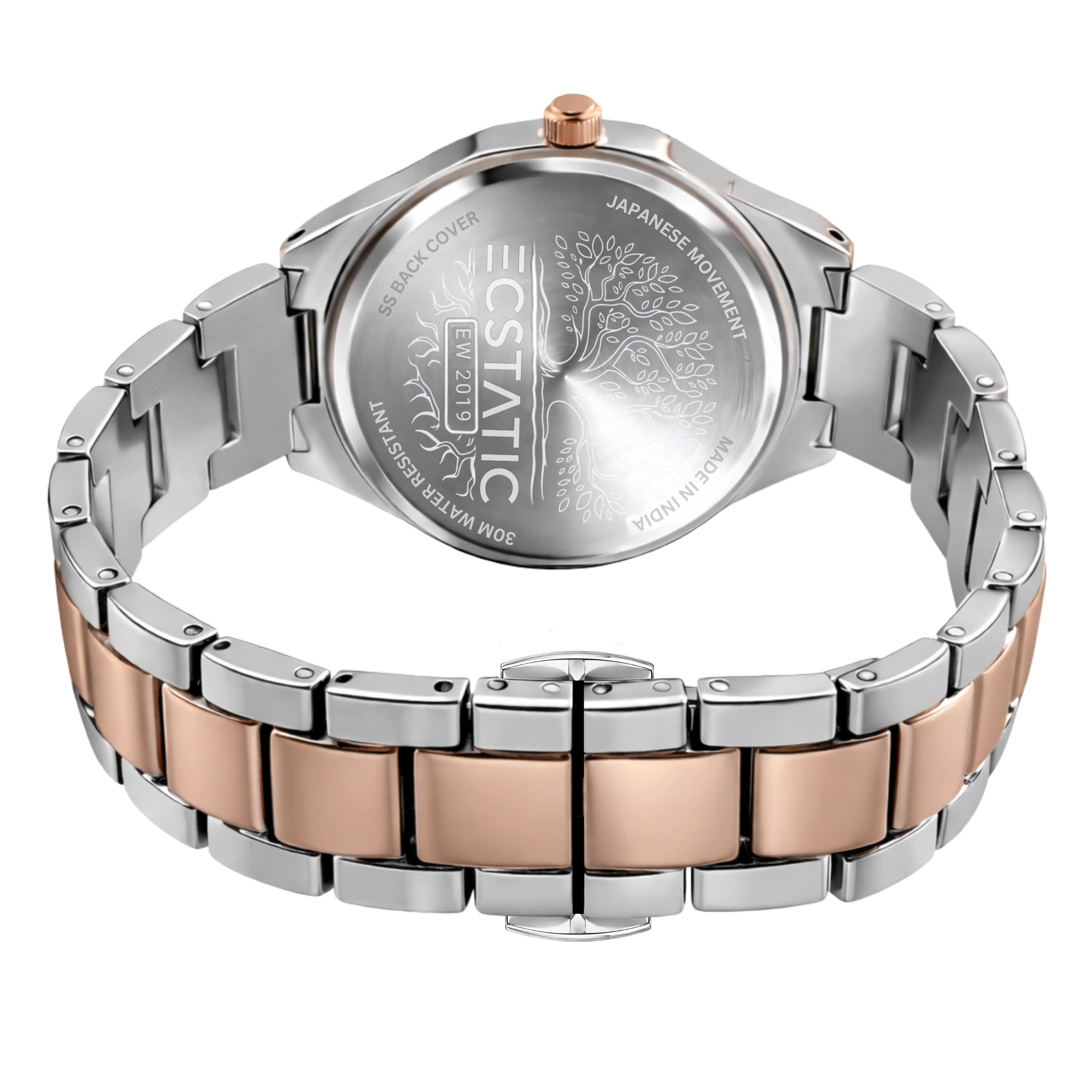 ECSTATIC– Round Design, Bicolour Case, Metal Strap, White Dial Women’s Watch