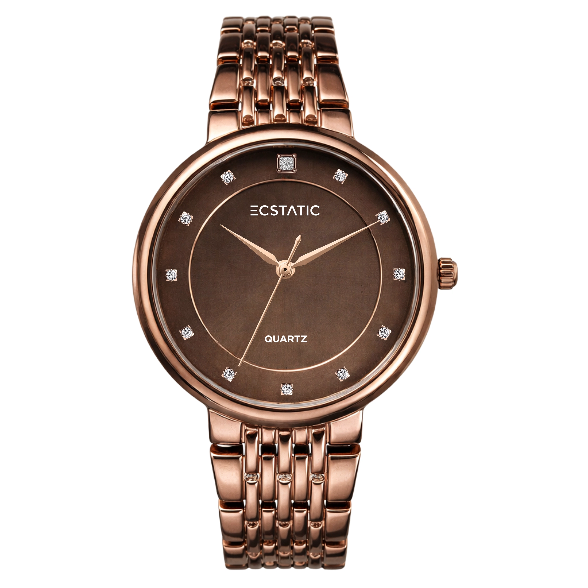 ECSTATIC – Round Design, Brown Case, Metal Strap, Brown Dial Women’s Watch