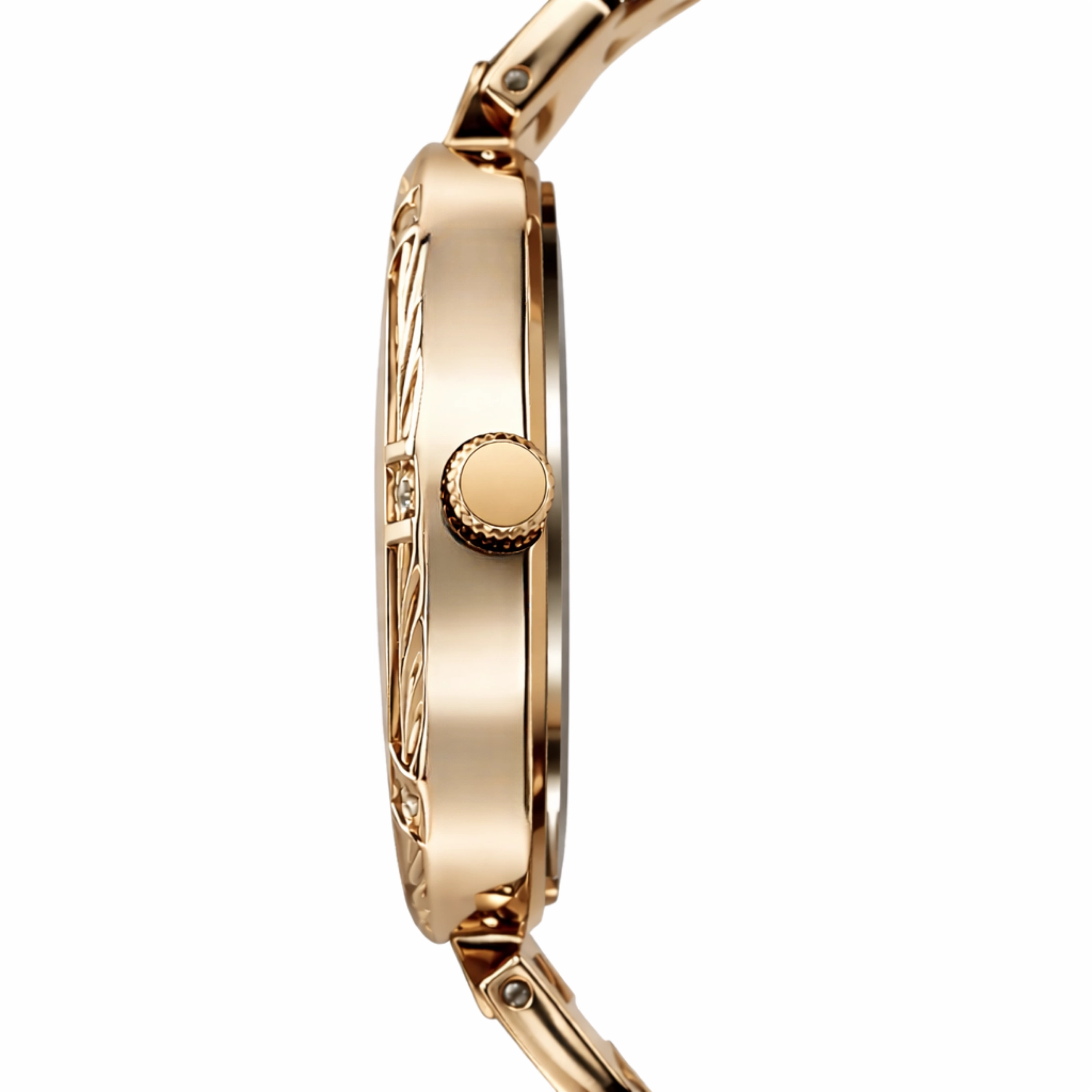 ECSTATIC – Round Design, Rose Gold Case, Metal Strap, White Dial Women’s Watch