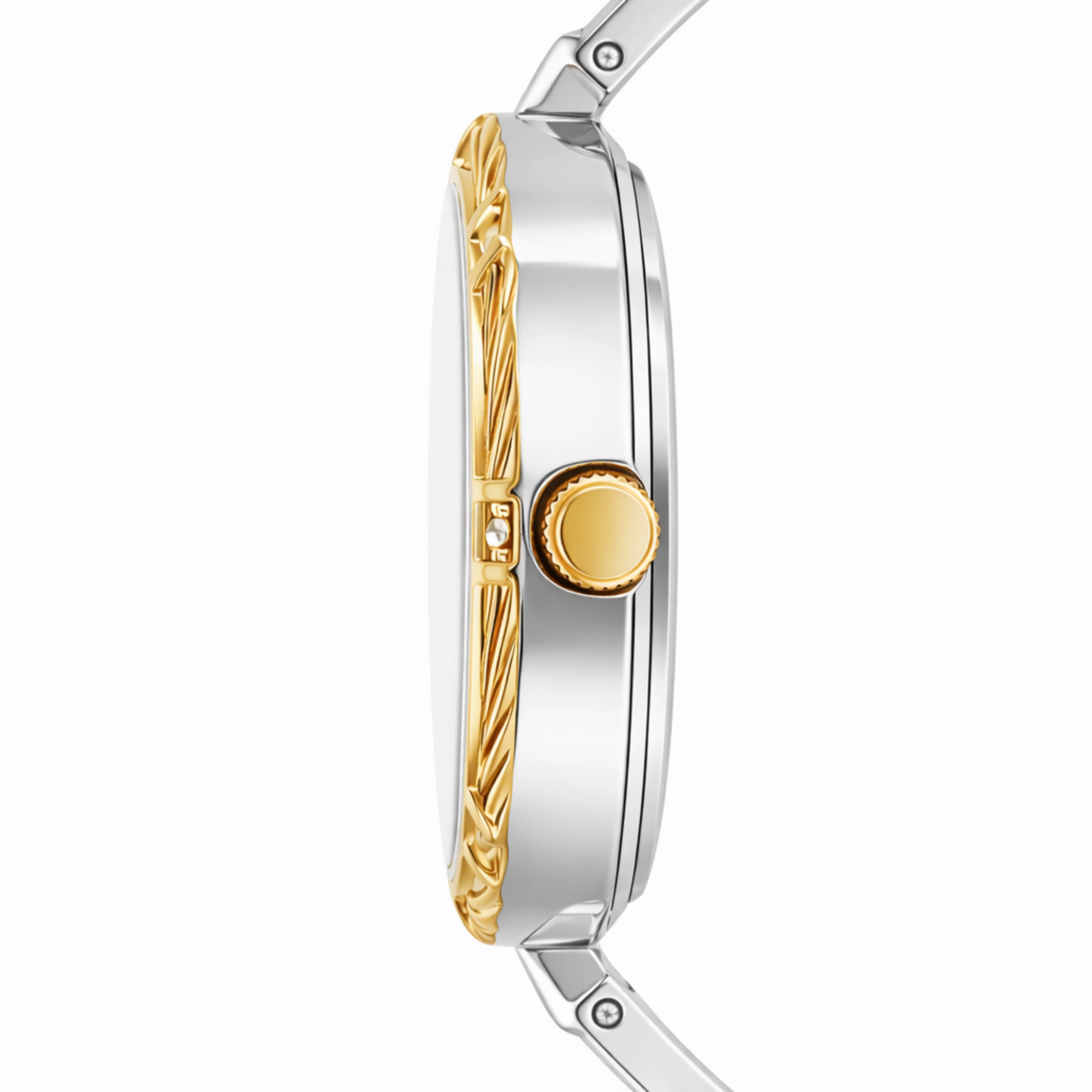 ECSTATIC – Round Design, Bicolour Case, Metal Strap, Gold Dial Women’s Watch