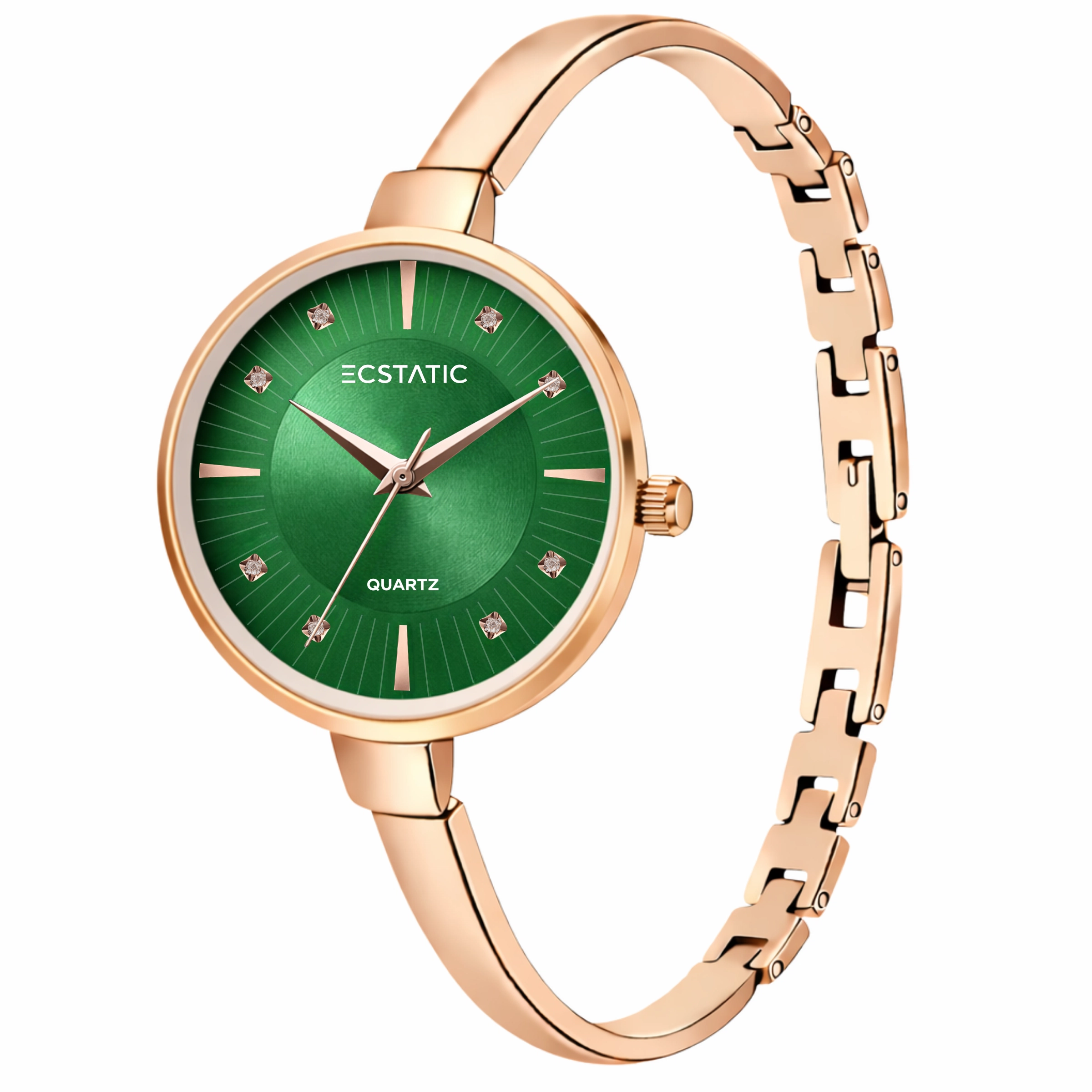 ECSTATIC – Kada Design, Gold Case, Metal Strap, Green Dial Women’s Watch