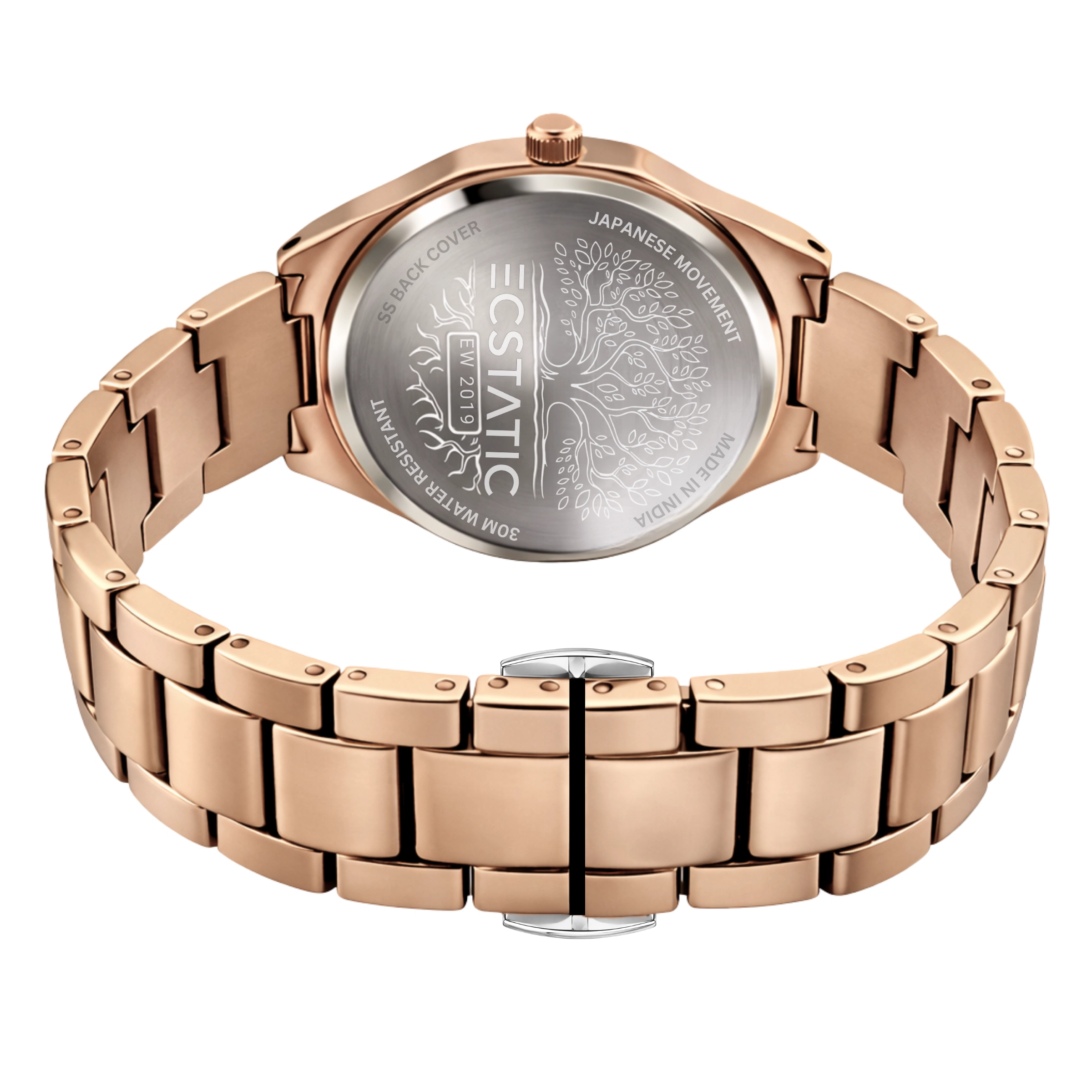 ECSTATIC– Round Design, Rose gold Case, Metal Strap, Maroon Dial Women’s Watch