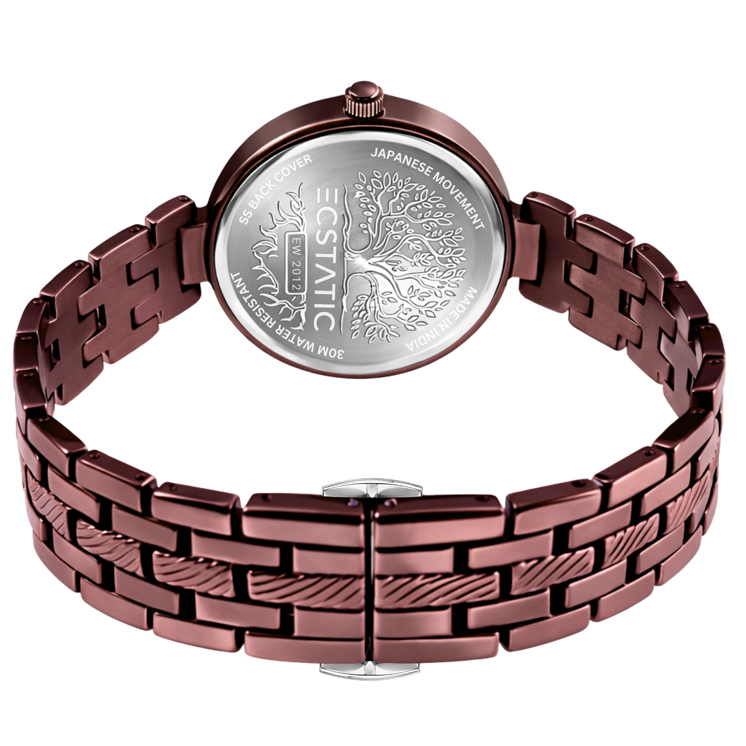 4 ECSTATIC – Round Design, Antique Case, Metal Strap, Maroon Dial Women’s Watch