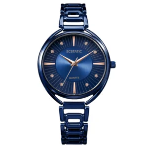 ECSTATIC – Round Design, Blue Case, Metal Strap, Blue Dial Women’s Watch