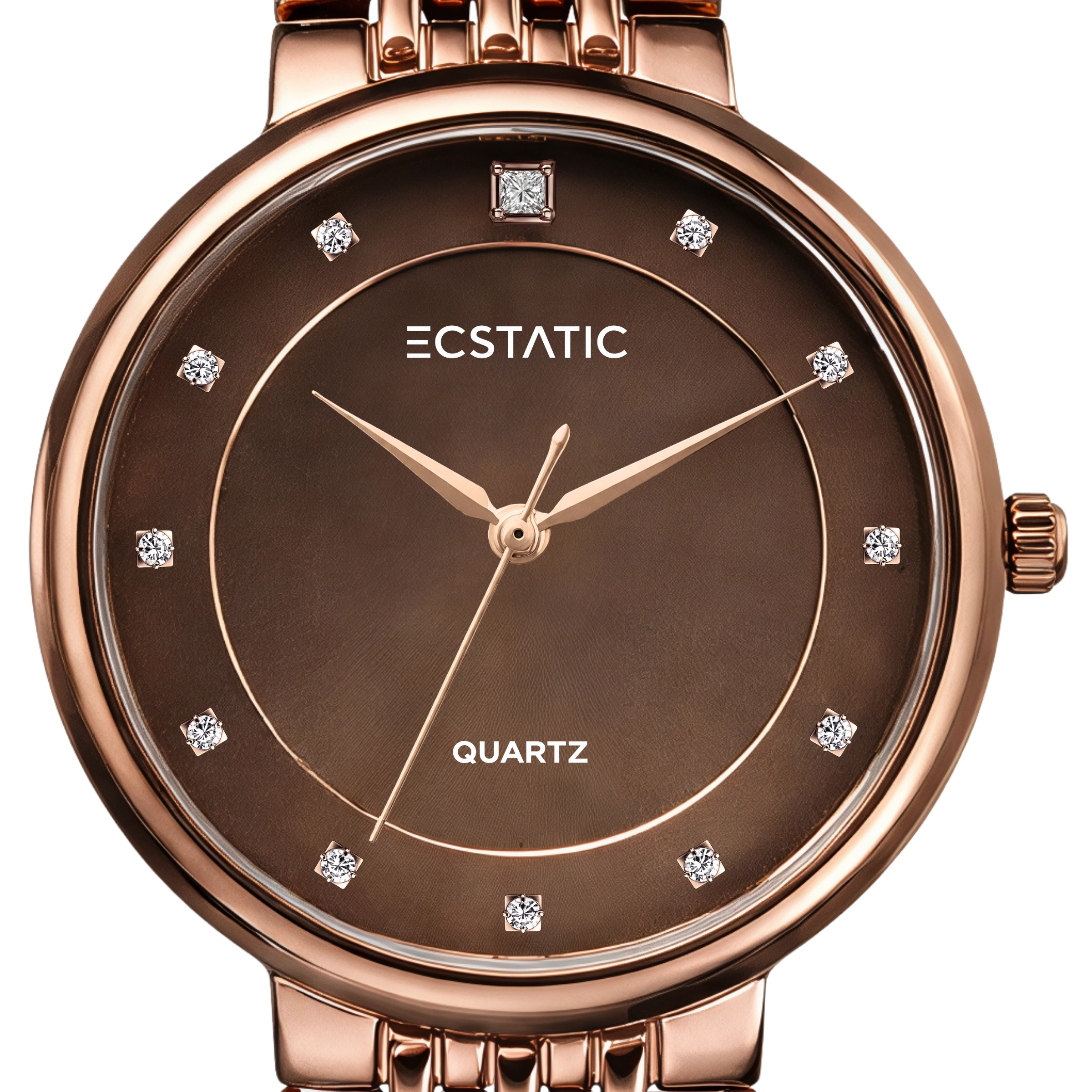 ECSTATIC – Round Design, Brown Case, Metal Strap, Brown Dial Women’s Watch