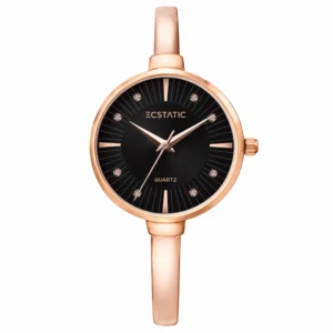 ECSTATIC – Kada Design, Gold Case, Metal Strap, Black Dial Women’s Watch