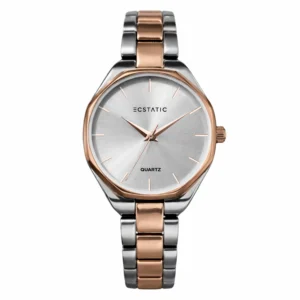 ECSTATIC– Round Design, Bicolour Case, Metal Strap, White Dial Women’s Watch