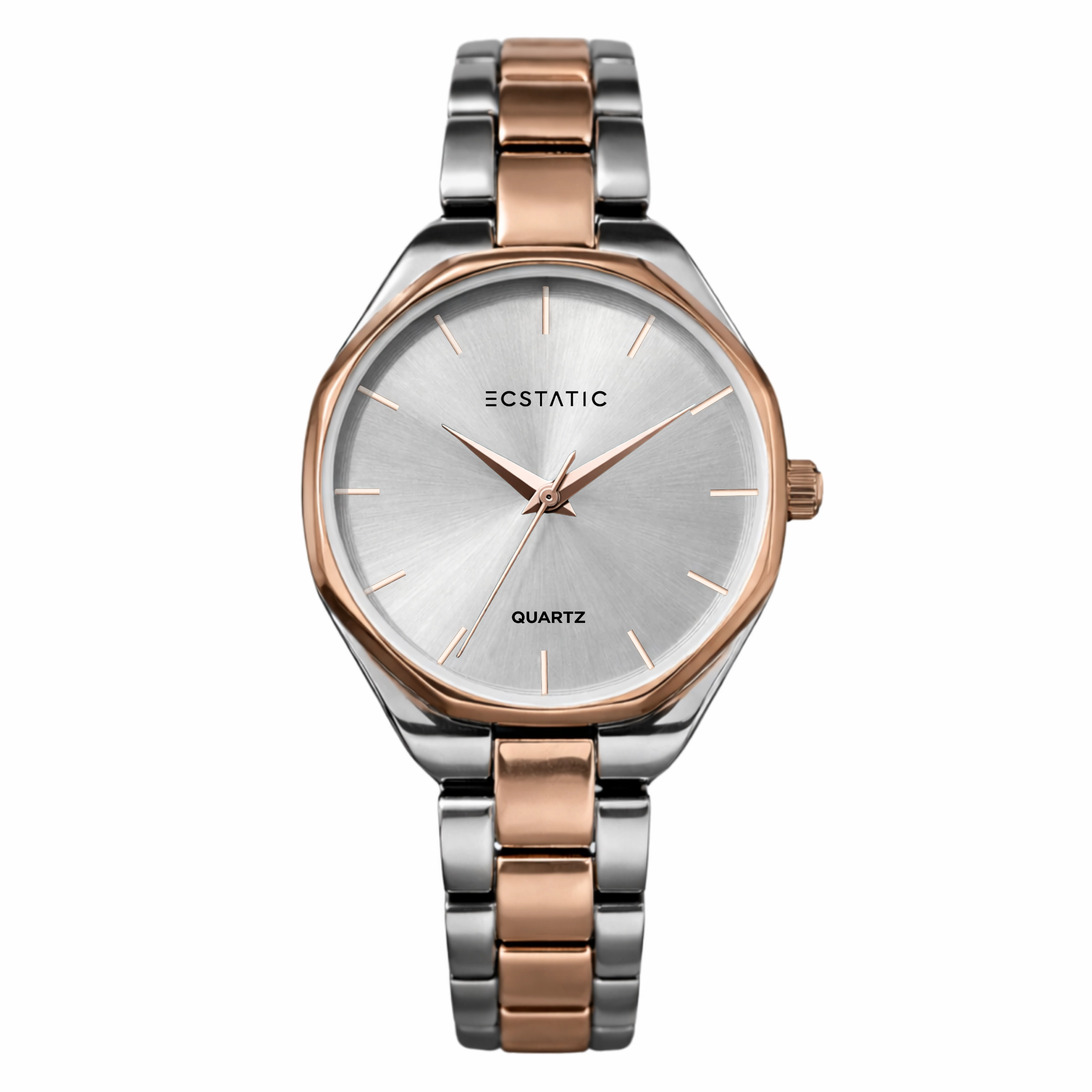 ECSTATIC– Round Design, Bicolour Case, Metal Strap, White Dial Women’s Watch