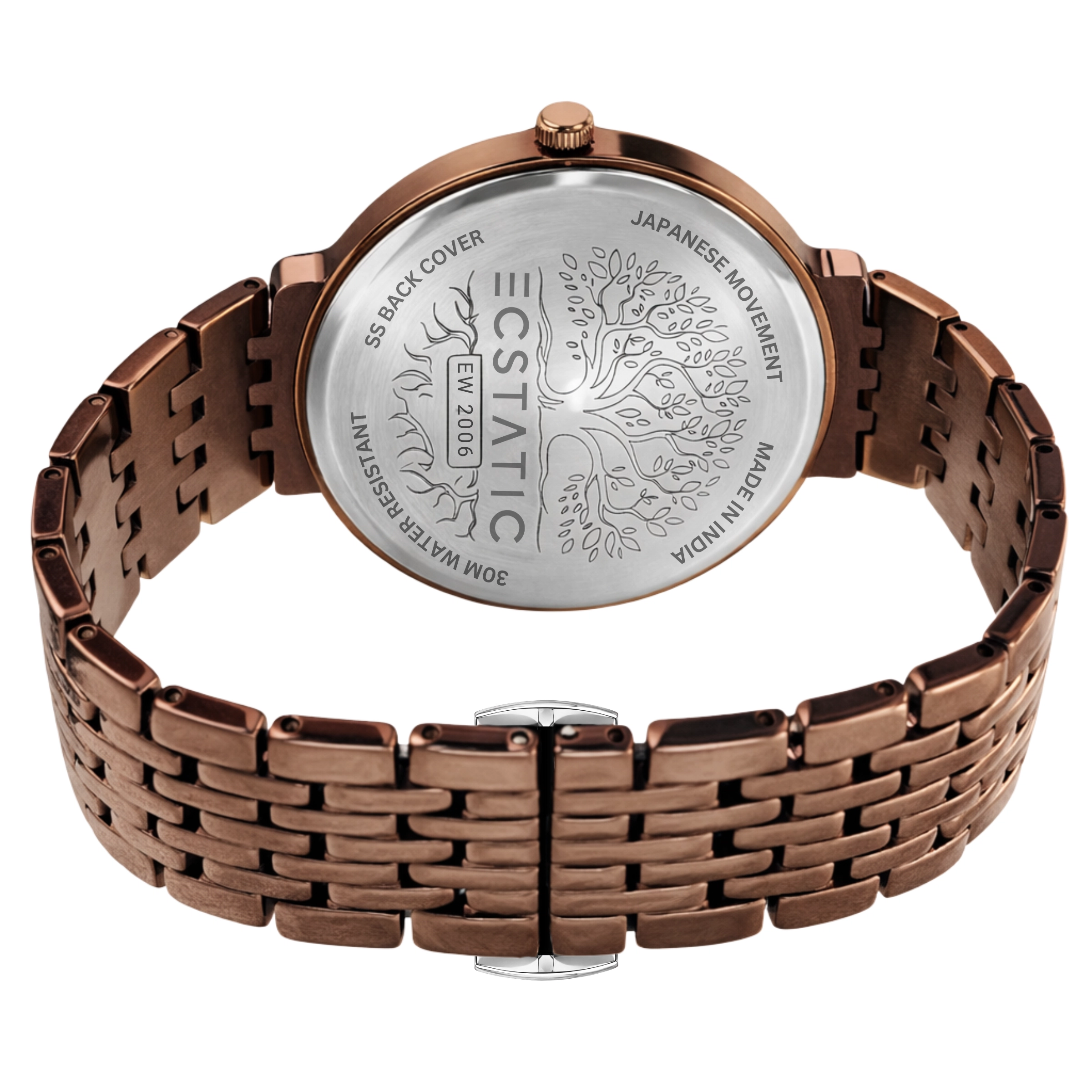ECSTATIC – Round Design, Brown Case, Metal Strap, Brown Dial Women’s Watch