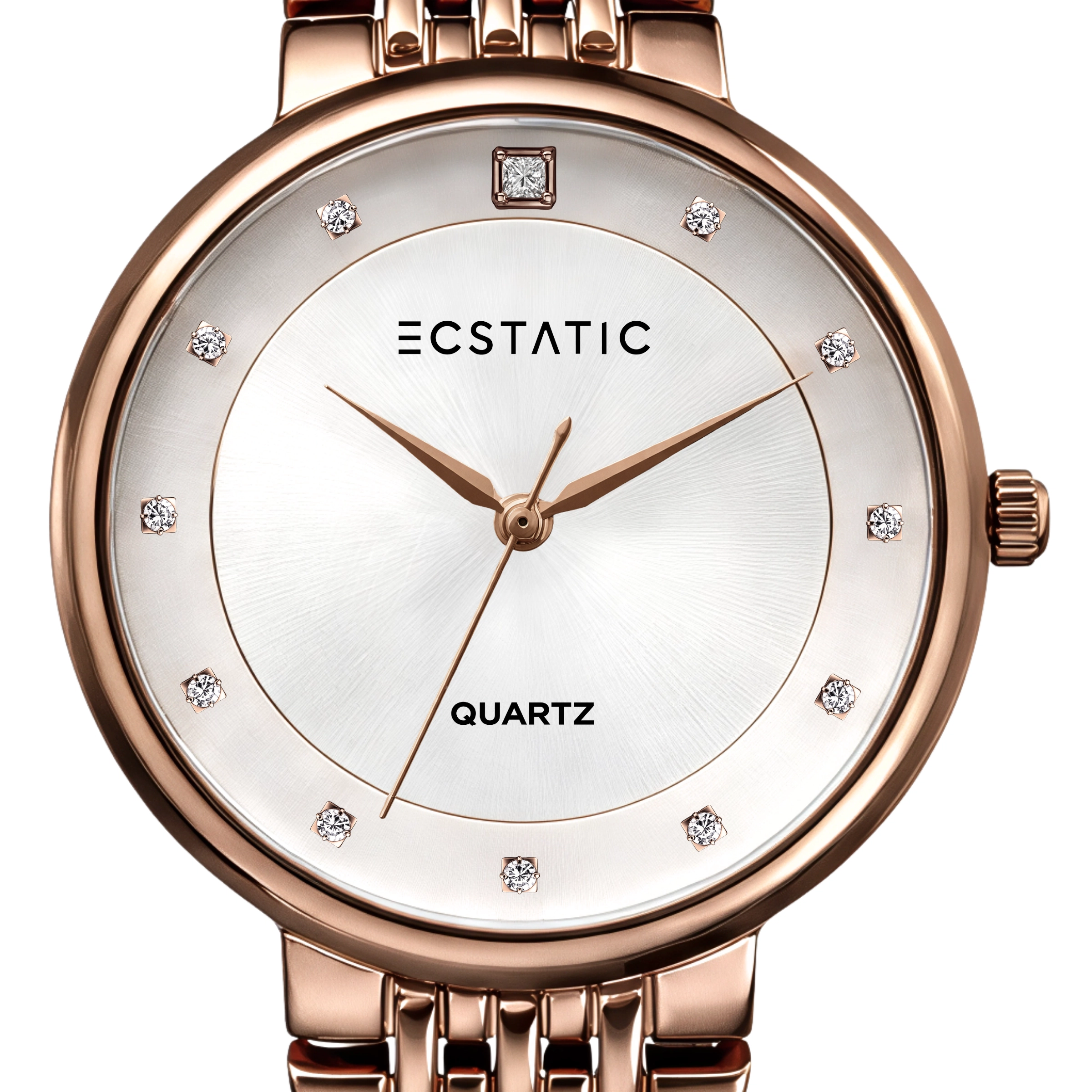 ECSTATIC – Round Design, Brown Case, Metal Strap, White Dial Women’s Watch