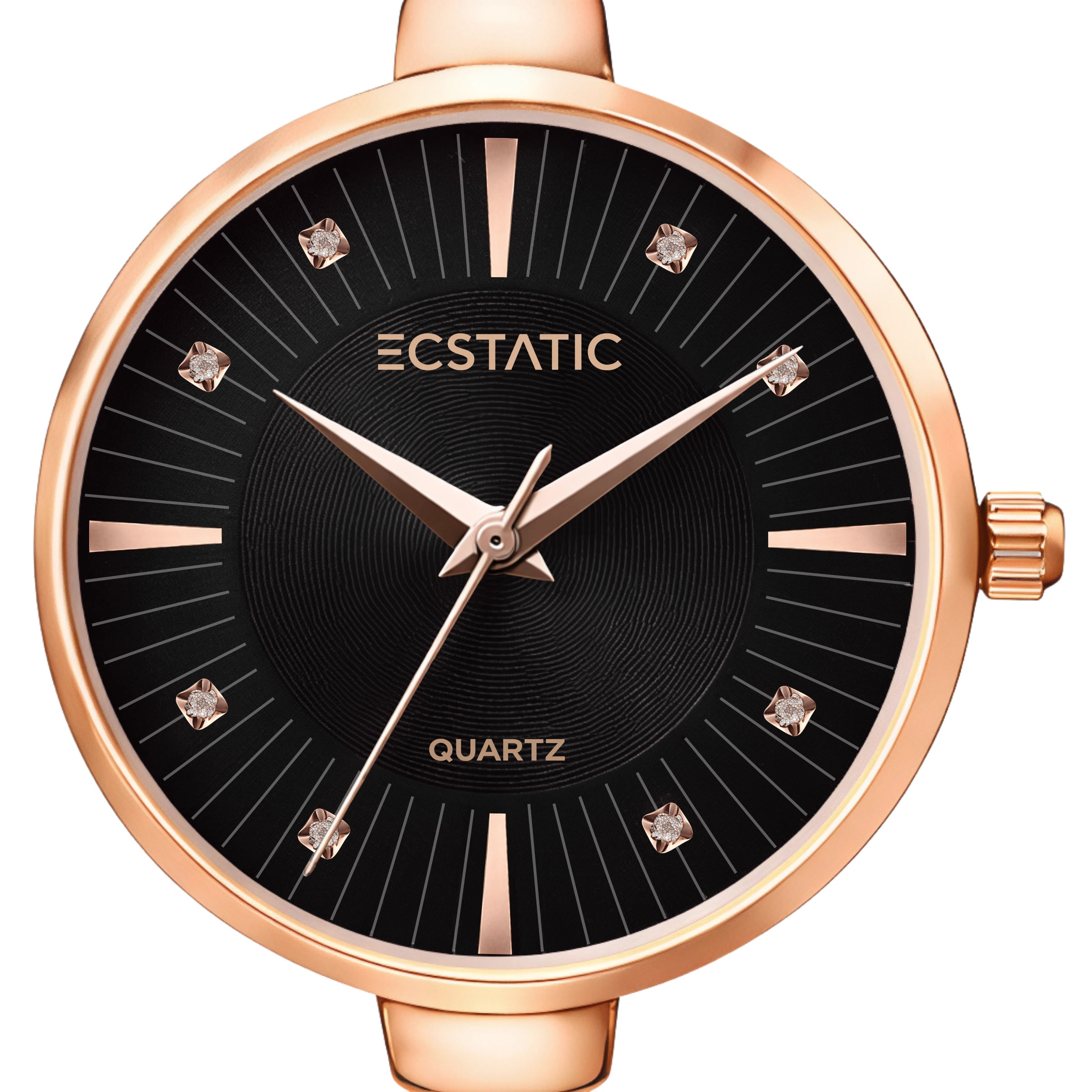 ECSTATIC – Kada Design, Gold Case, Metal Strap, Black Dial Women’s Watch