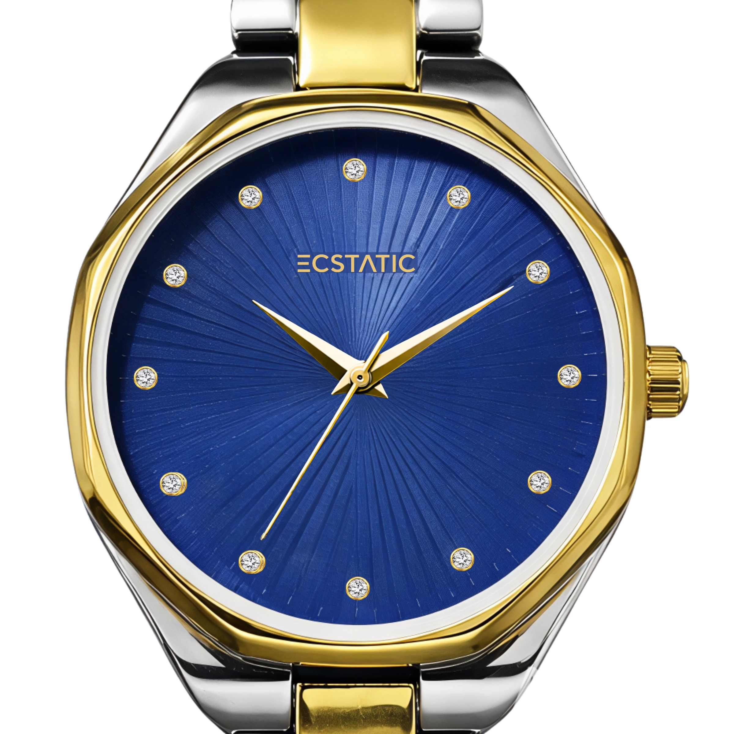 6 ECSTATIC– Round Design, Bicolour Case, Metal Strap, Blue Dial Women’s Watch