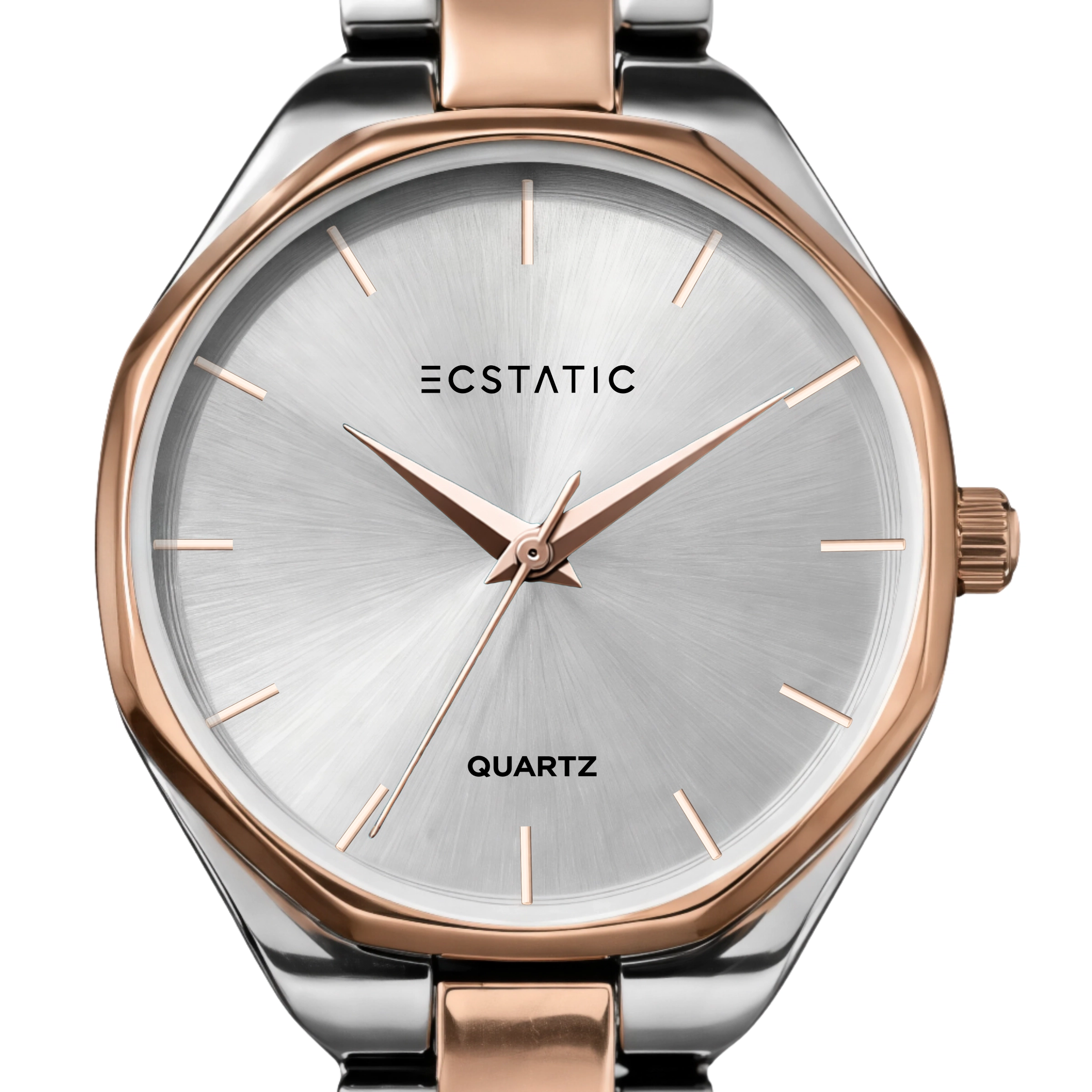 ECSTATIC– Round Design, Bicolour Case, Metal Strap, White Dial Women’s Watch