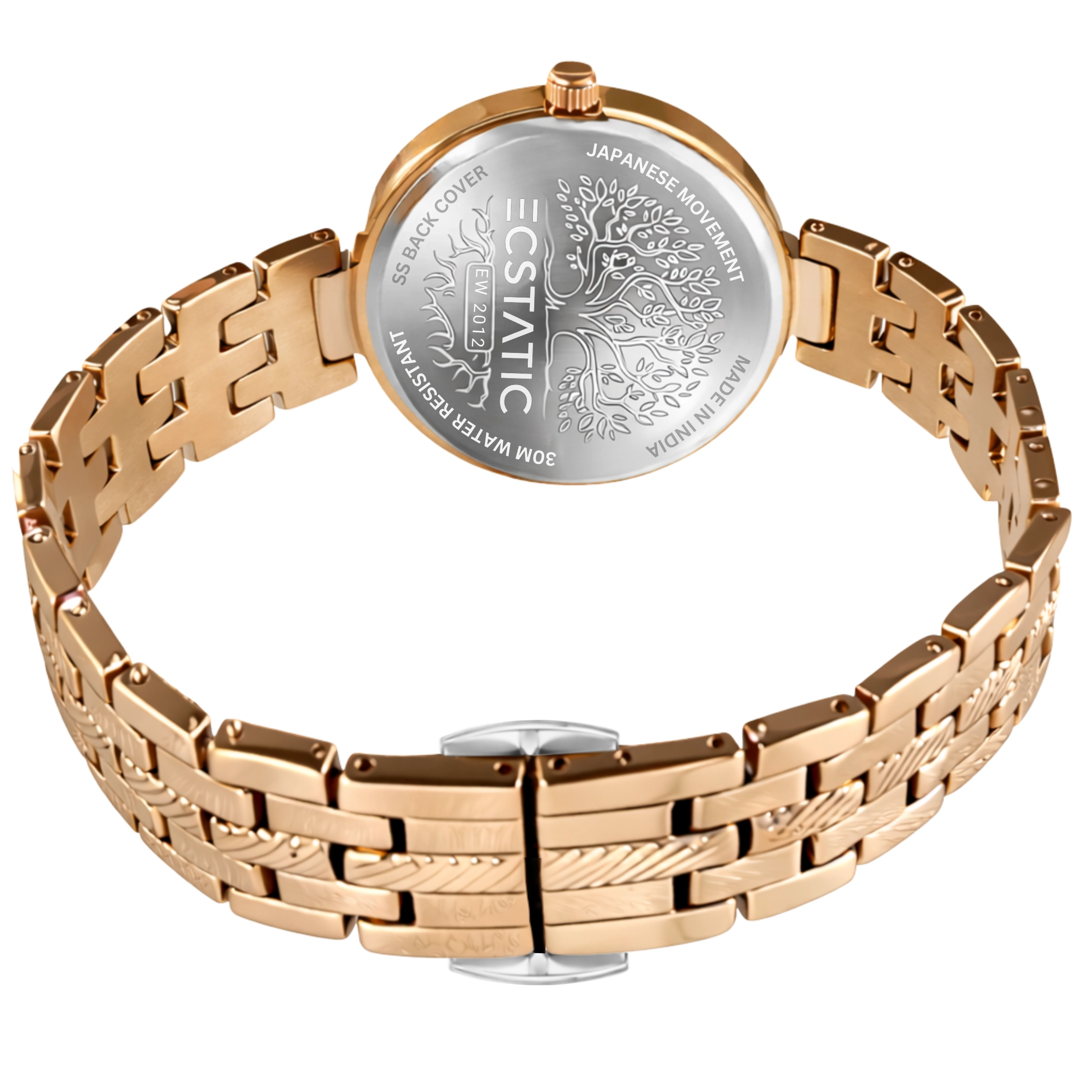 ECSTATIC – Round Design, Rose Gold Case, Metal Strap, White Dial Women’s Watch