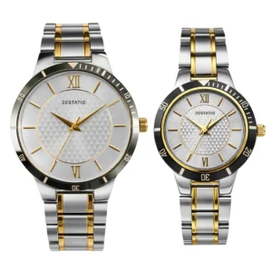 ECSTATIC - Bi-colour plated, Metal case, Metal band, Silver white dial, Couple Watch